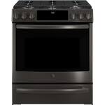 GE - 5.6 Cu. Ft. Slide-In Gas Convection Range - Black stainless steel - Front_Standard
