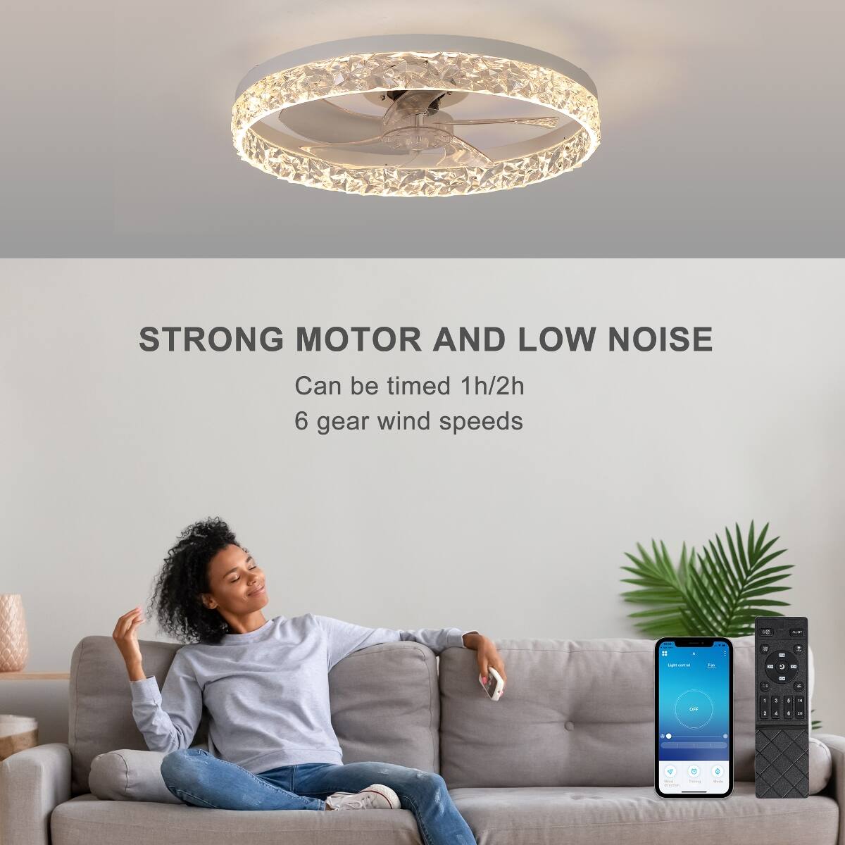 STRONG MOTOR AND LOW NOISE  
Can be timed 1h/2h  
6 gear wind speeds
