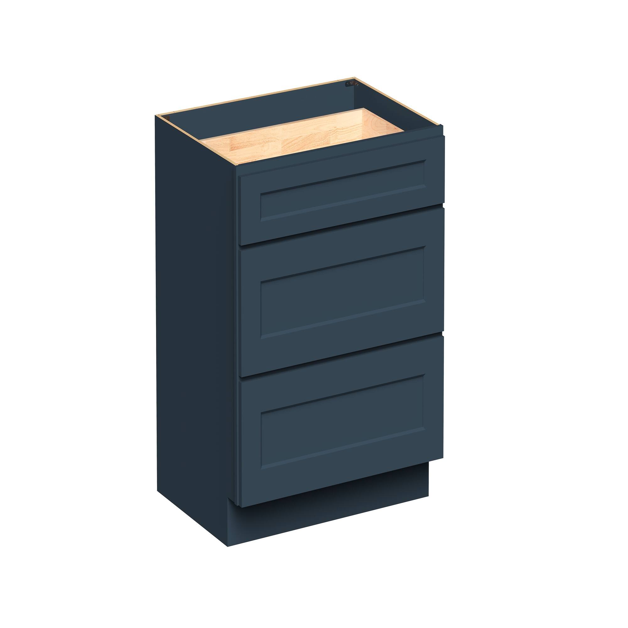 Angle. Boyel Living - 33-in W x 34.5-in H x 24-in D Shaker RTA Kitchen 3-Drawer Base Cabinet with Soft-Close Drawers - Charcoal Blue.