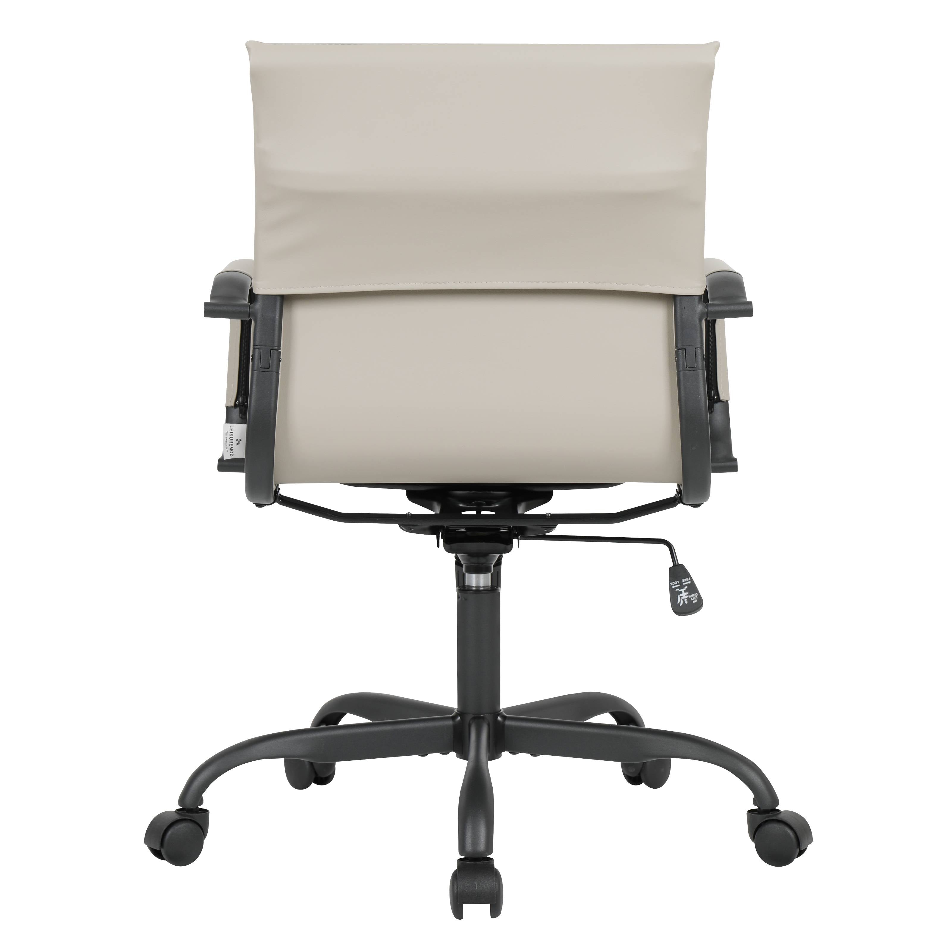 Alt View 5. LeisureMod - Harris Mid-Back Leather Office Chair Adjustable Height Tilt in Black Stainless Steel 360-Degree Swivel - White.