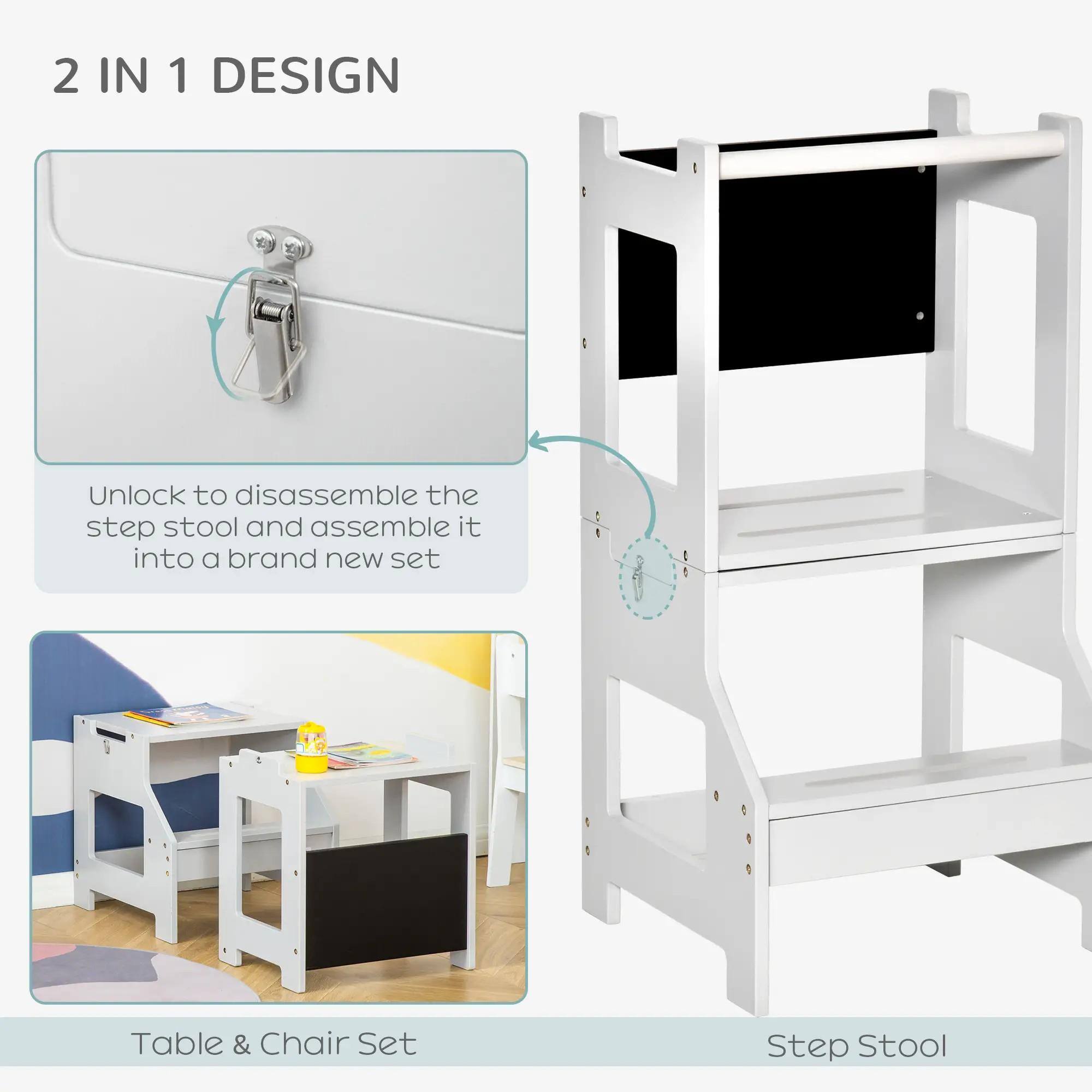 2 IN 1 DESIGN

Unlock to disassemble the step stool and assemble it into a brand new set

Table & Chair Set

Step Stool