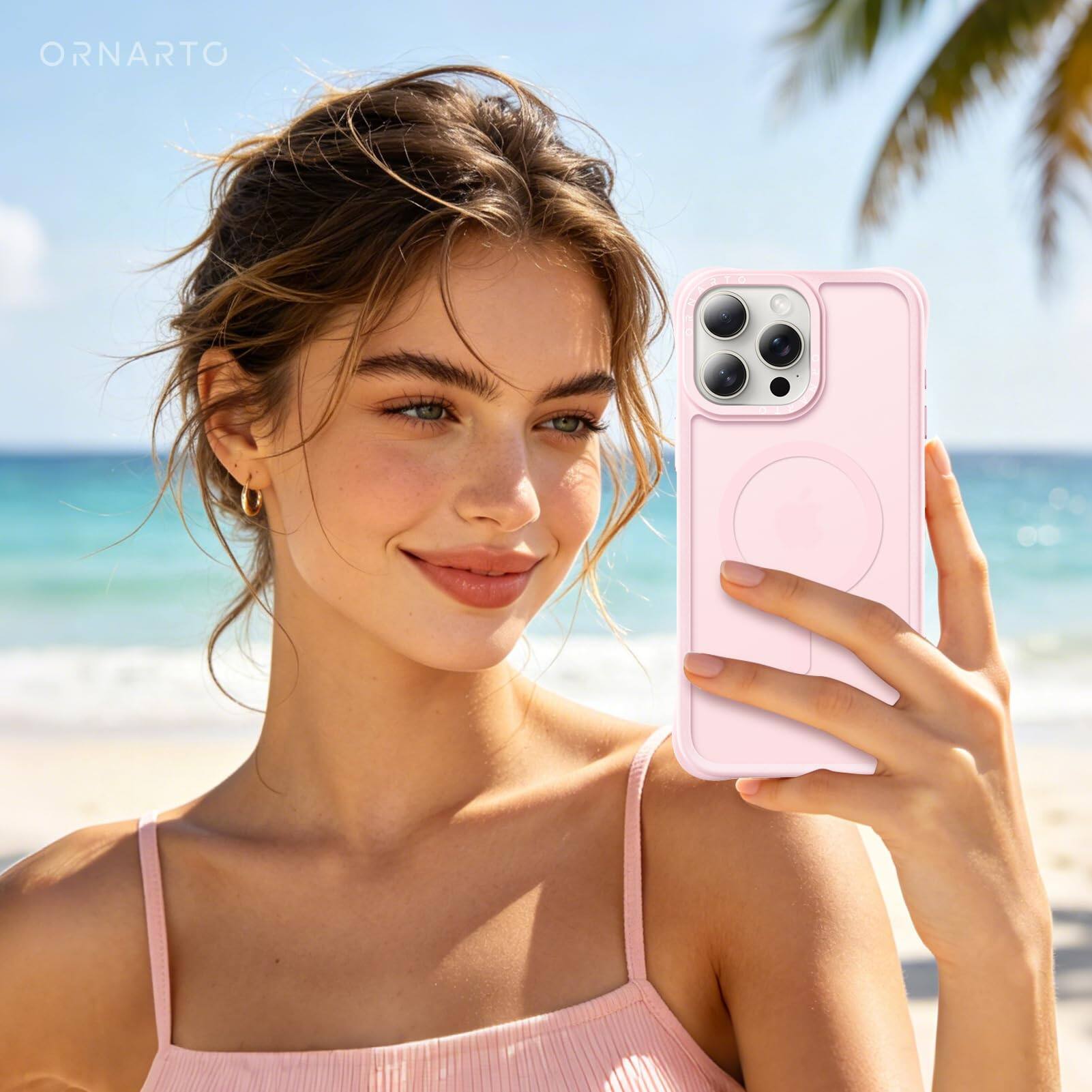 Alt View 4. Ornarto - ORNARTO Magnetic for iPhone 15 Pro Max Case 6.7", Compatible with MagSafe | Slim Translucent Matte Cover-Chalk Pink - Chalk Pink.