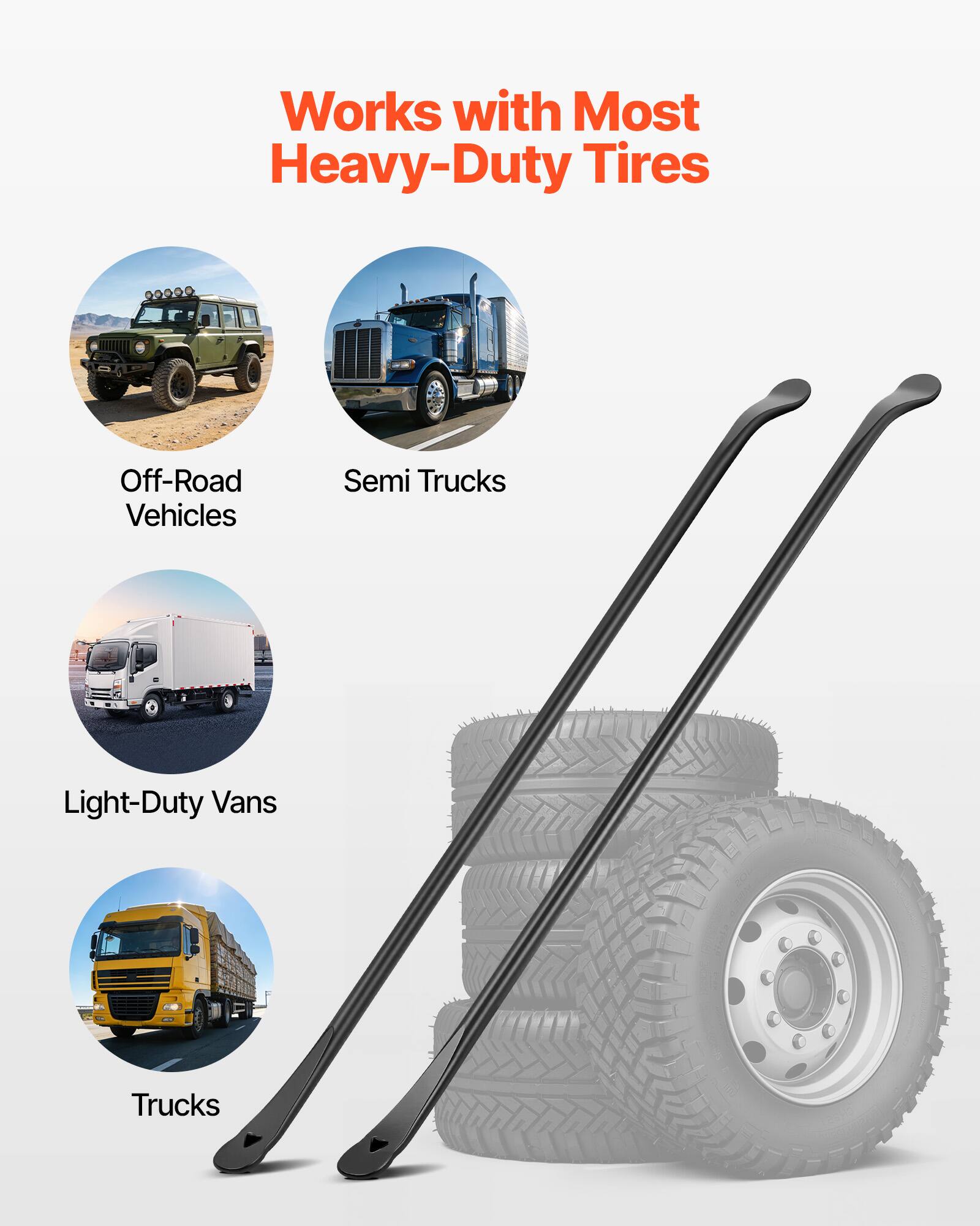 Works with Most Heavy-Duty Tires

- Off-Road Vehicles
- Semi Trucks
- Light-Duty Vans
- Trucks