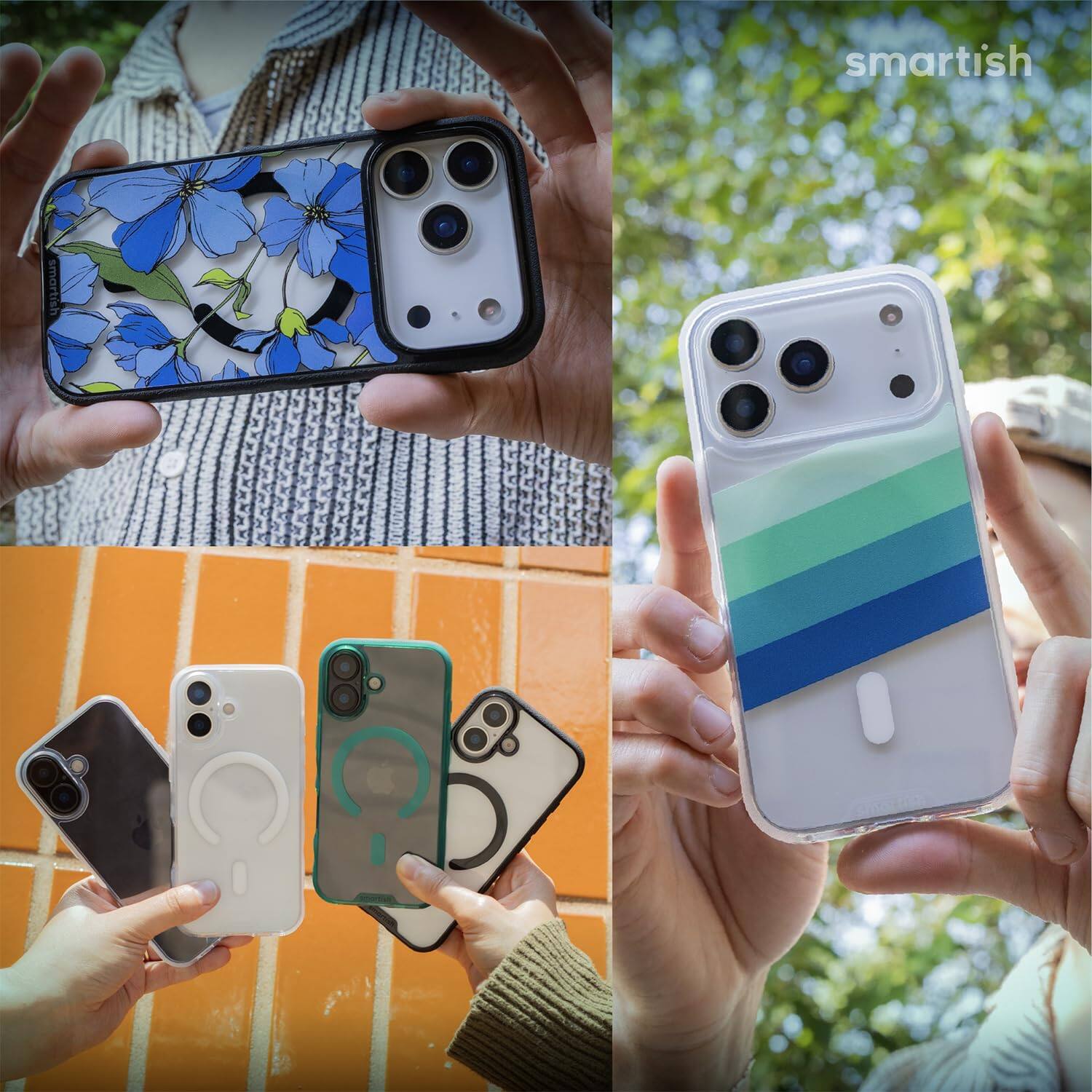 Alt View 4. Smartish - Smartish iPhone Air MagSafe Case - Gripmunk Protective Slim Grip Magnetic Cover - Blue Blossoms - Blue Blossoms.