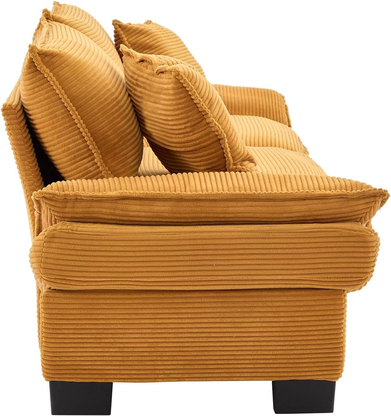 Alt View 4. Trinkets Crazed - 84" Cloud Corduroy Loveseat Sofa, Modern Comfy Upholstered 2 Seater Sofa Deep Seat Sofa with 2 Throw Pillows - yellow.