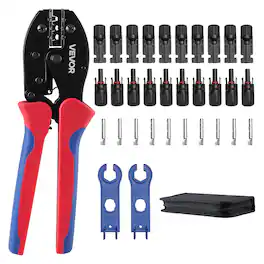 VEVOR - Crimping Tool, 14-10 AWG Ratcheting Solar Connector Crimper Tool Kit, Clear Metric & AWG Markings, with 10 Pairs Solar - Red + Black