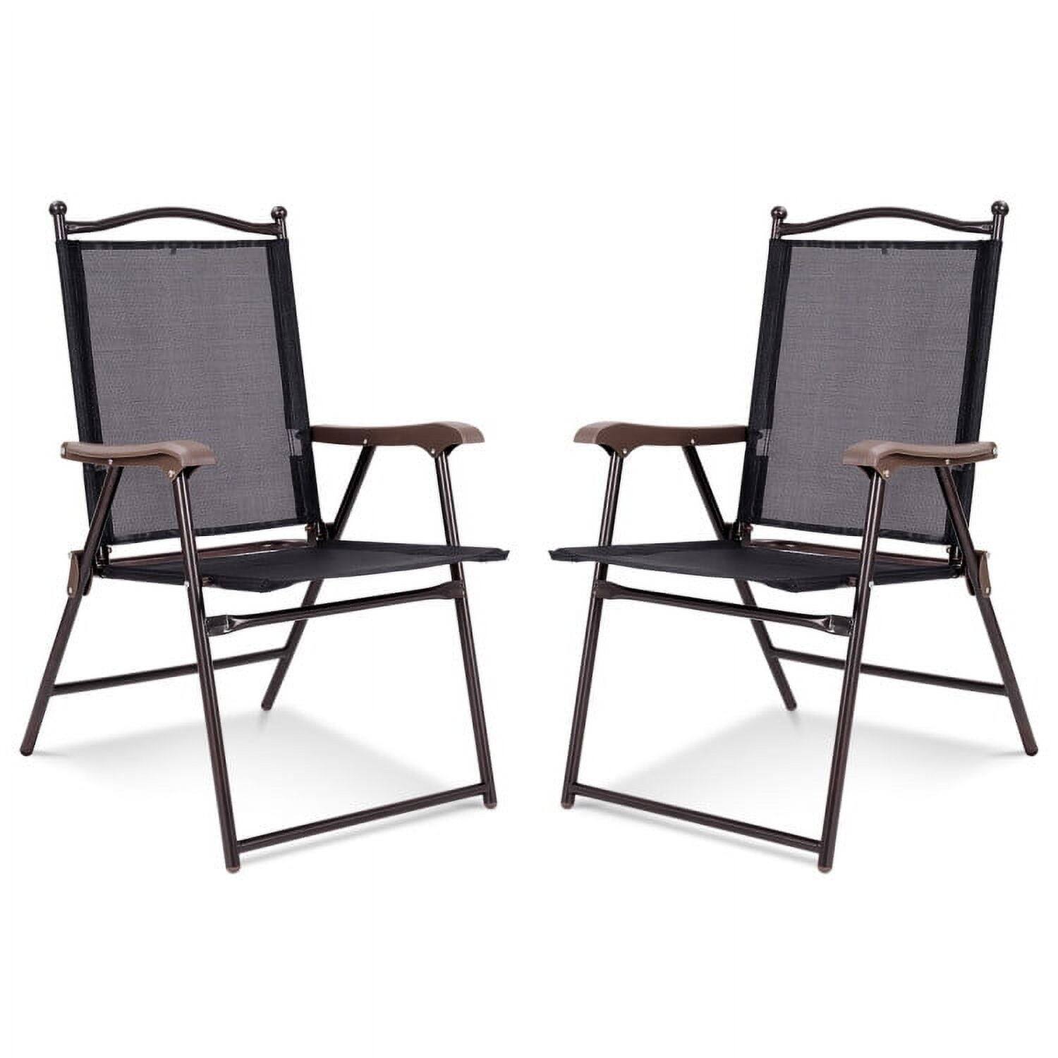 Pefilos- Set of 2 Patio Folding Sling Back Camping Deck Chairs- Outdoor Stackable Dining Chairs for All Weather, Breathable- Black