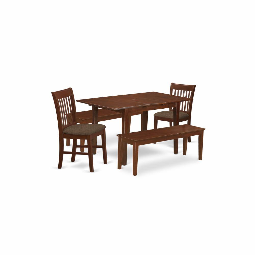Back. East West Furniture - NOFK5C-MAH-C 5 pc Dining room set with bench - Table plus 2 Dining Chairs and 2 Benches - Mahogany.