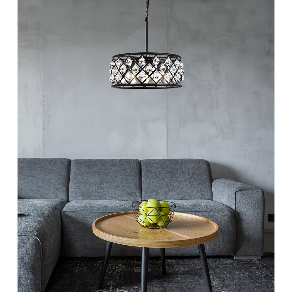 Angle. Urban Classic - Madison 5 light Matte Black Pendant Clear Royal Cut Crystal - Matte Black.