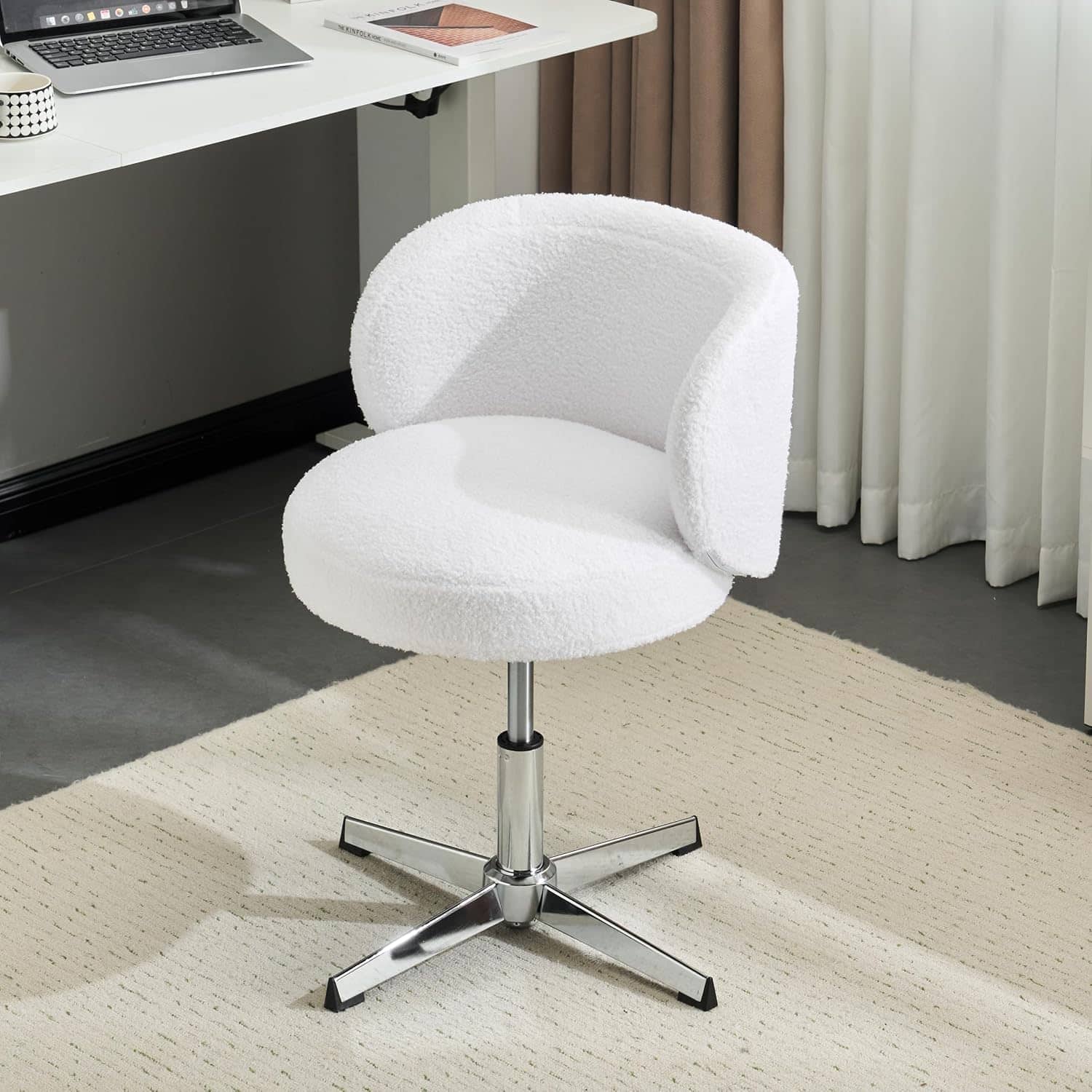 Winado - Small Swivel Desk Chair Comfy no Wheels,Ergonomic Support Vanity Nail Tech Computer Task Stool Chair for Home Office - White