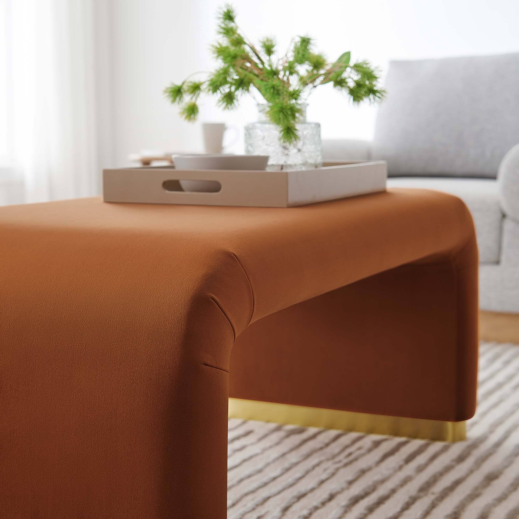 Alt View 1. Modway - Koda Performance Velvet Waterfall Ottoman by Modway - Brass Rust.