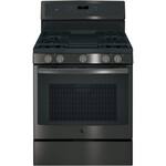 GE - 5.6 Cu. Ft. Freestanding Gas Convection Range - Black stainless steel - Front_Standard