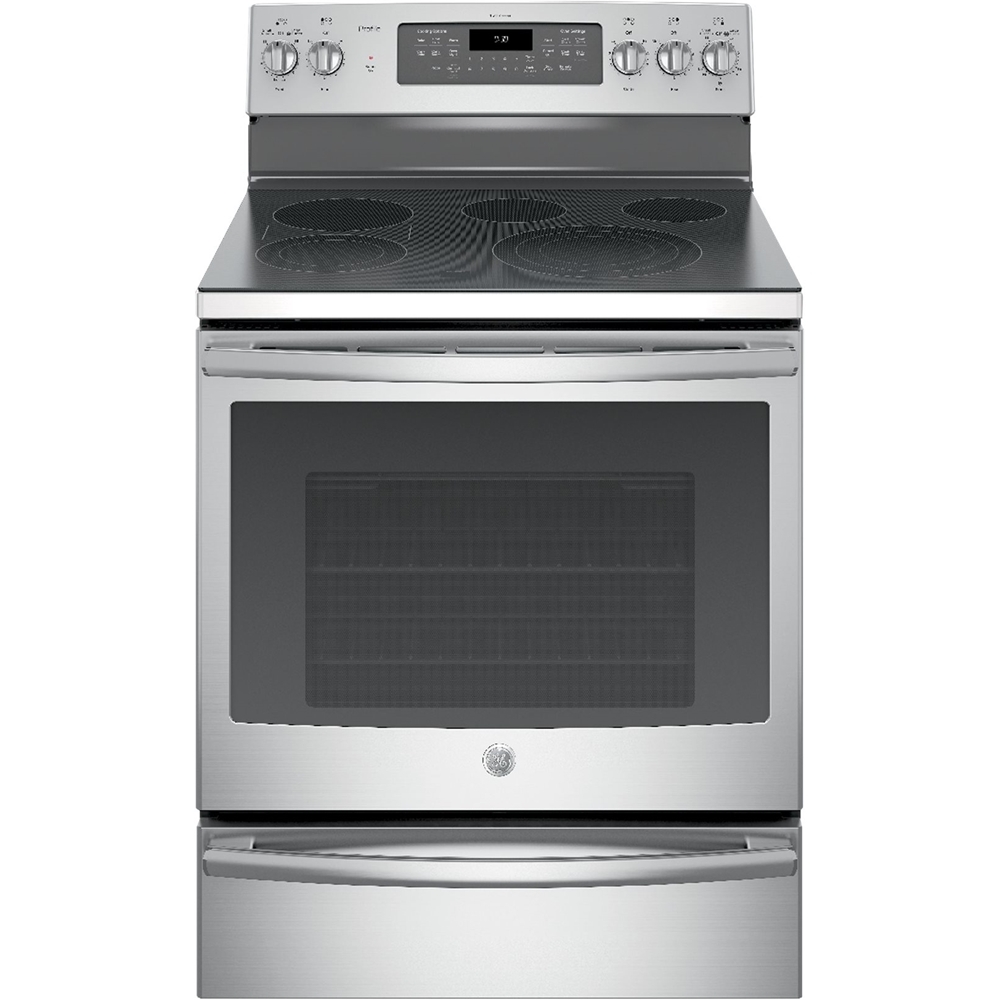 GE - 5.3 Cu. Ft. Freestanding Electric Convection Range - Stainless steel