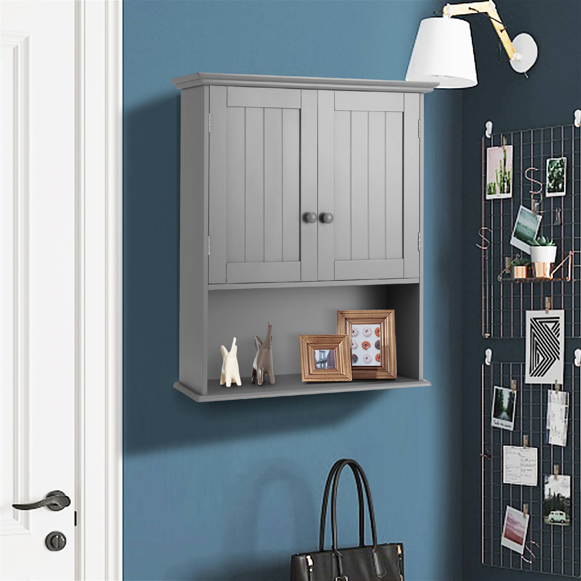 Alt View 4. Costway - Costway Wall Mount Bathroom Cabinet Storage Organizer Medicine Cabinet with 2-Doors Grey - Gray.