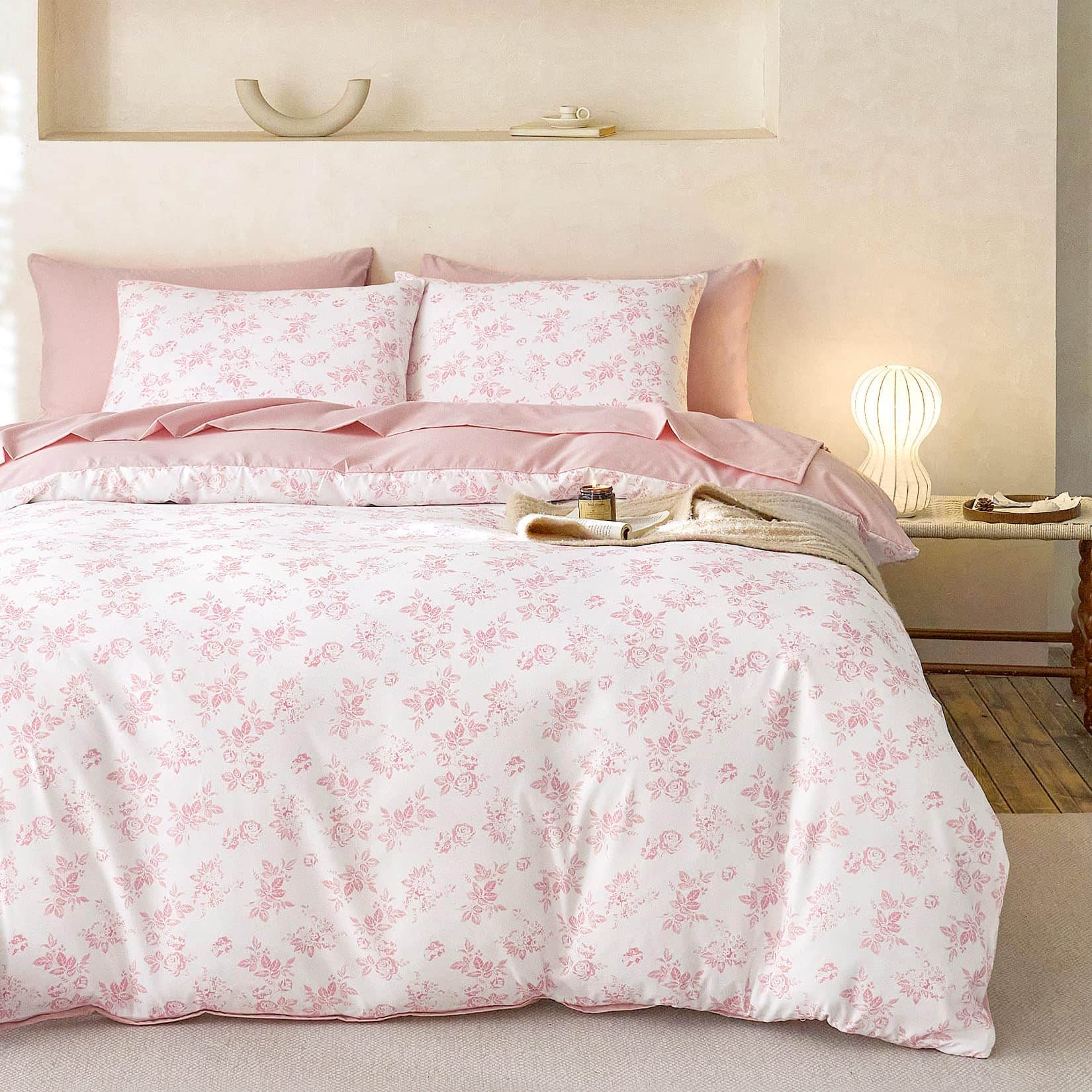 PARKER SLATER - Cottagecore Duvet Cover Set Floral Vintage Flower Shabby Chic Coquette Aesthetic For Women Teen Soft Lightweight - Pink-Queen