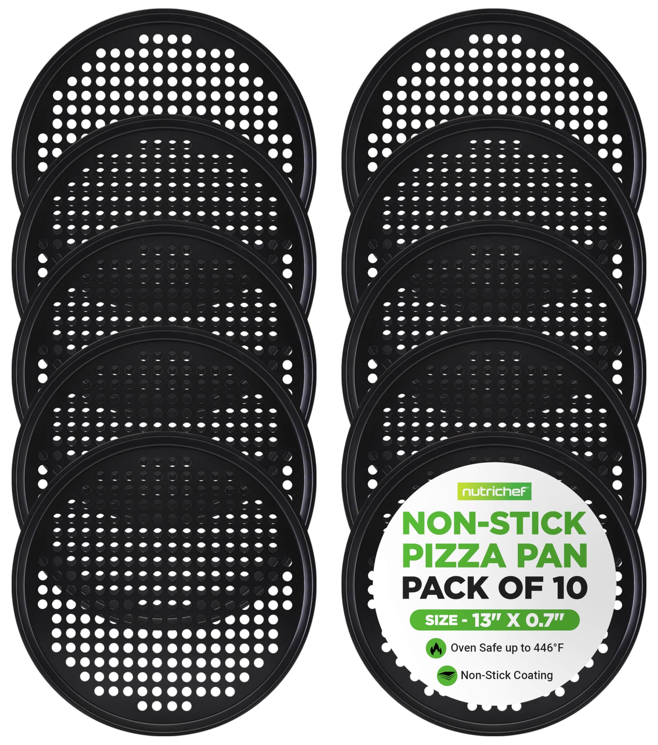 NutriChef - Nonstick Round Pizza Tray for Oven 13" Pizza Pan (Set of 10)
