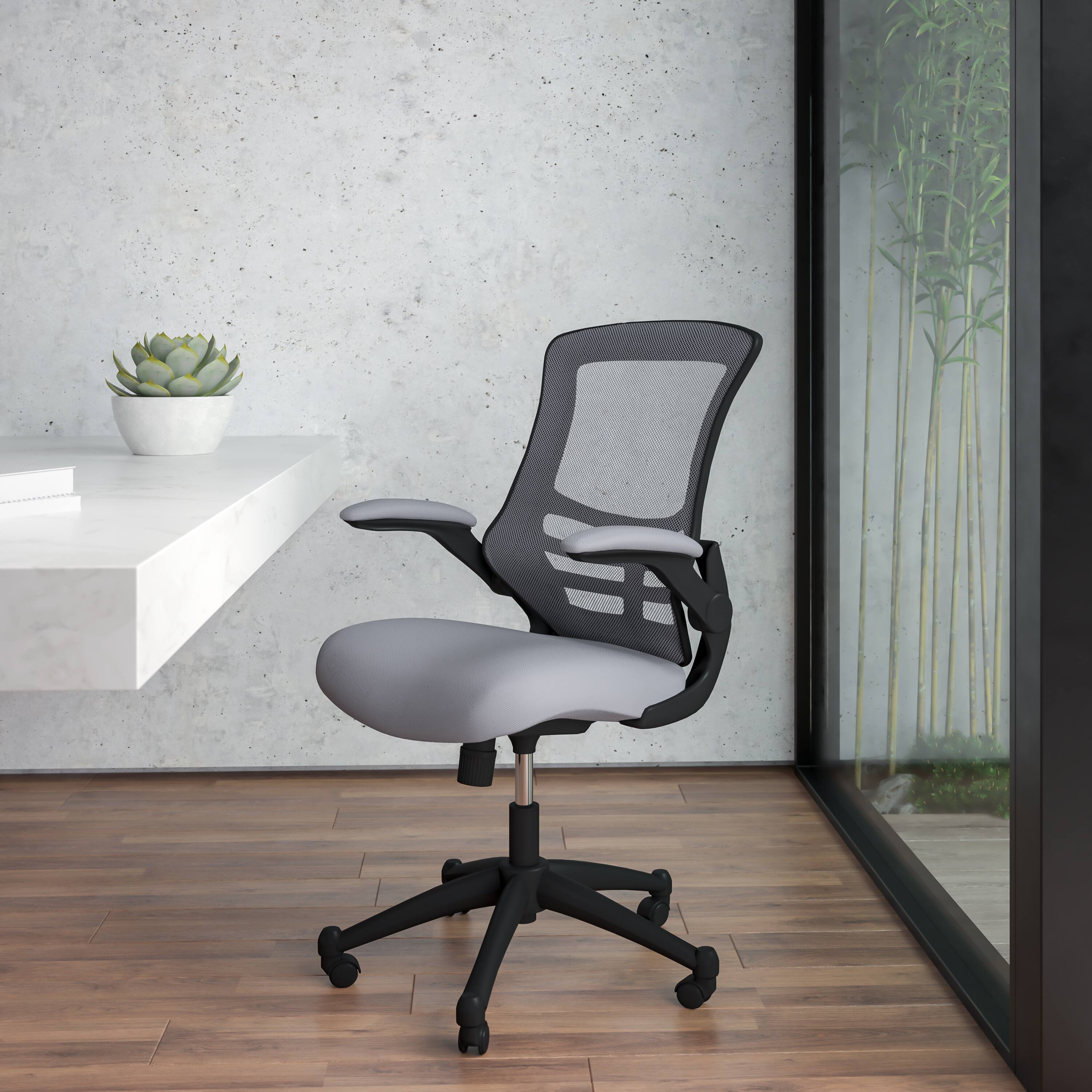 Alt View 1. Emma + Oliver - Mid-Back Mesh Swivel Ergonomic Task Office Chair with Flip-Up Arms - Dark Gray Mesh/Black Frame.