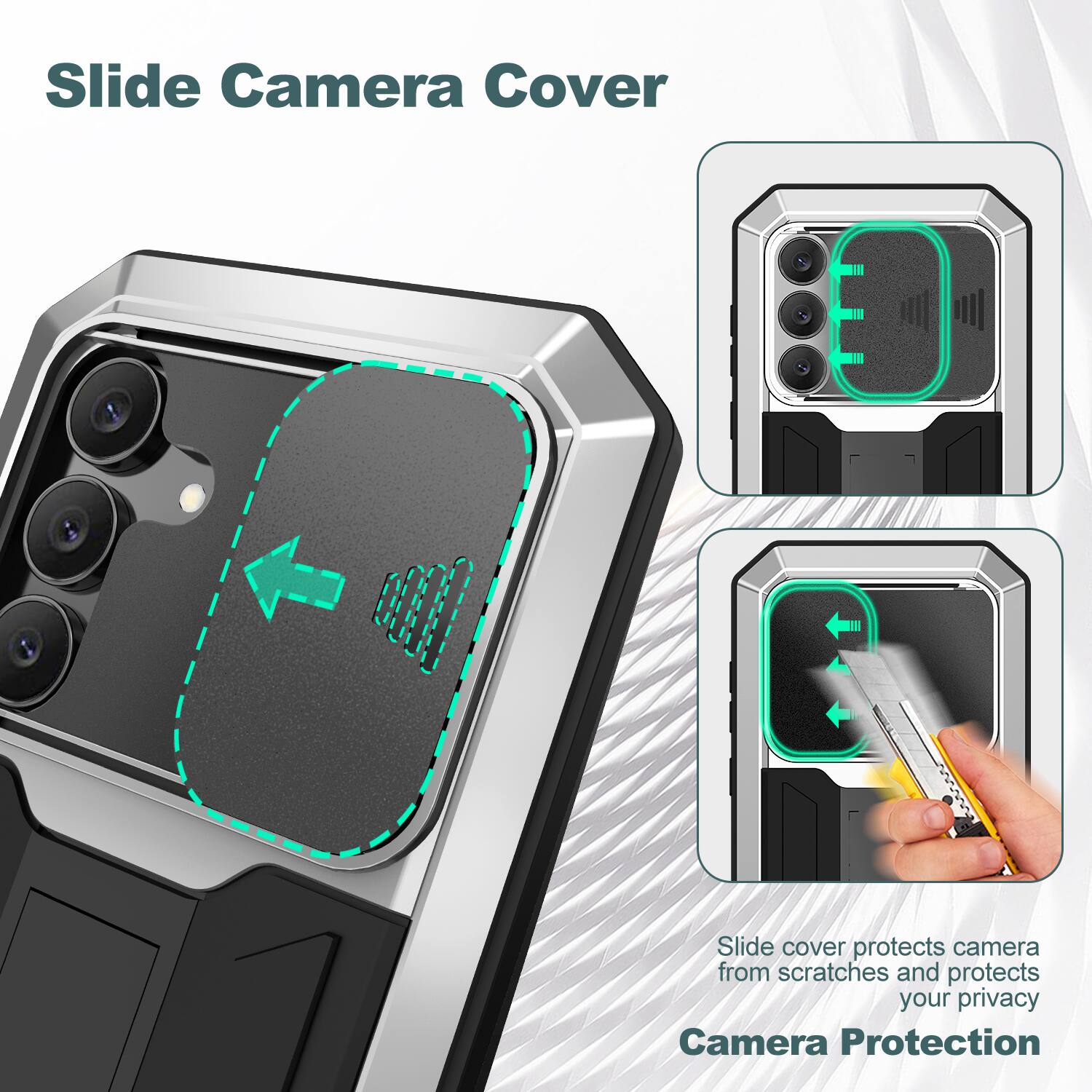 Slide Camera Cover

Slide cover protects camera from scratches and protects your privacy

Camera Protection
