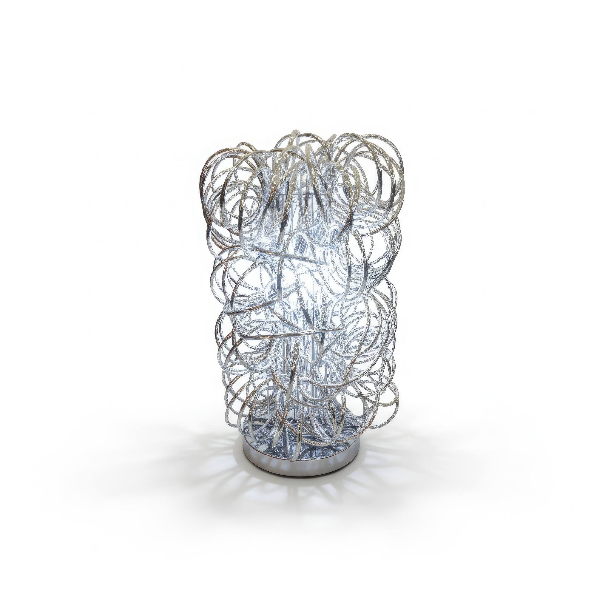 Angle. FC Design - 17.5"H Artsy LED Aluminum Wire Wrapped Decorative Column Lamp with Chrome Finish Base.