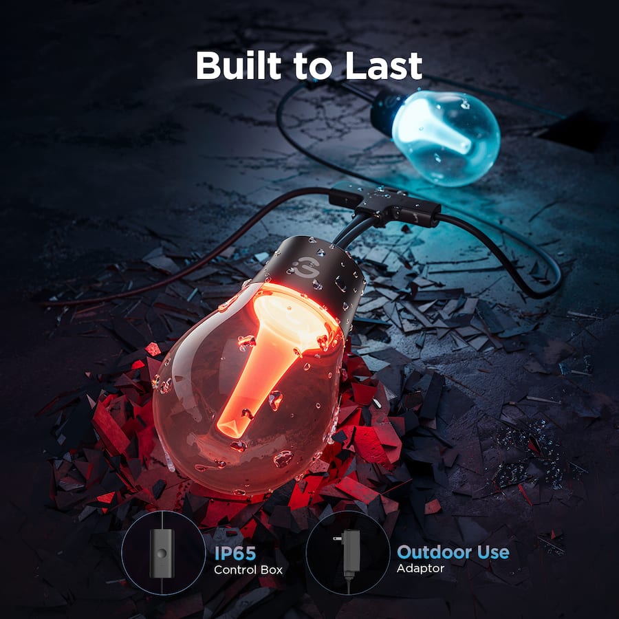 Govee 48ft Outdoor Smart String Lights, RGBWIC 16M Colors, 1200 Lumen ...