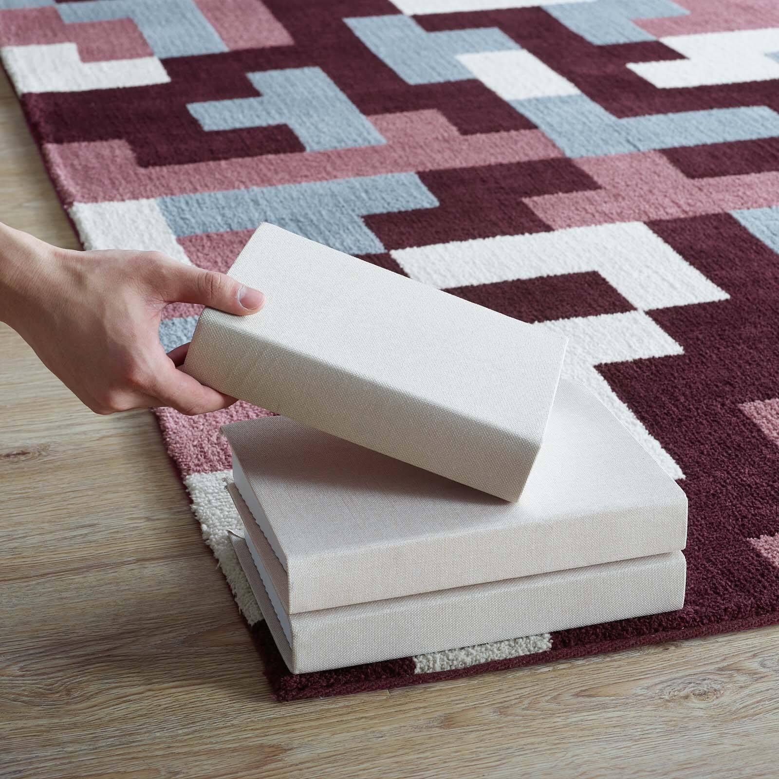 Back. Modway - Andela Interlocking Block Mosaic Area Rug - Multicolored Red and Light Blue.