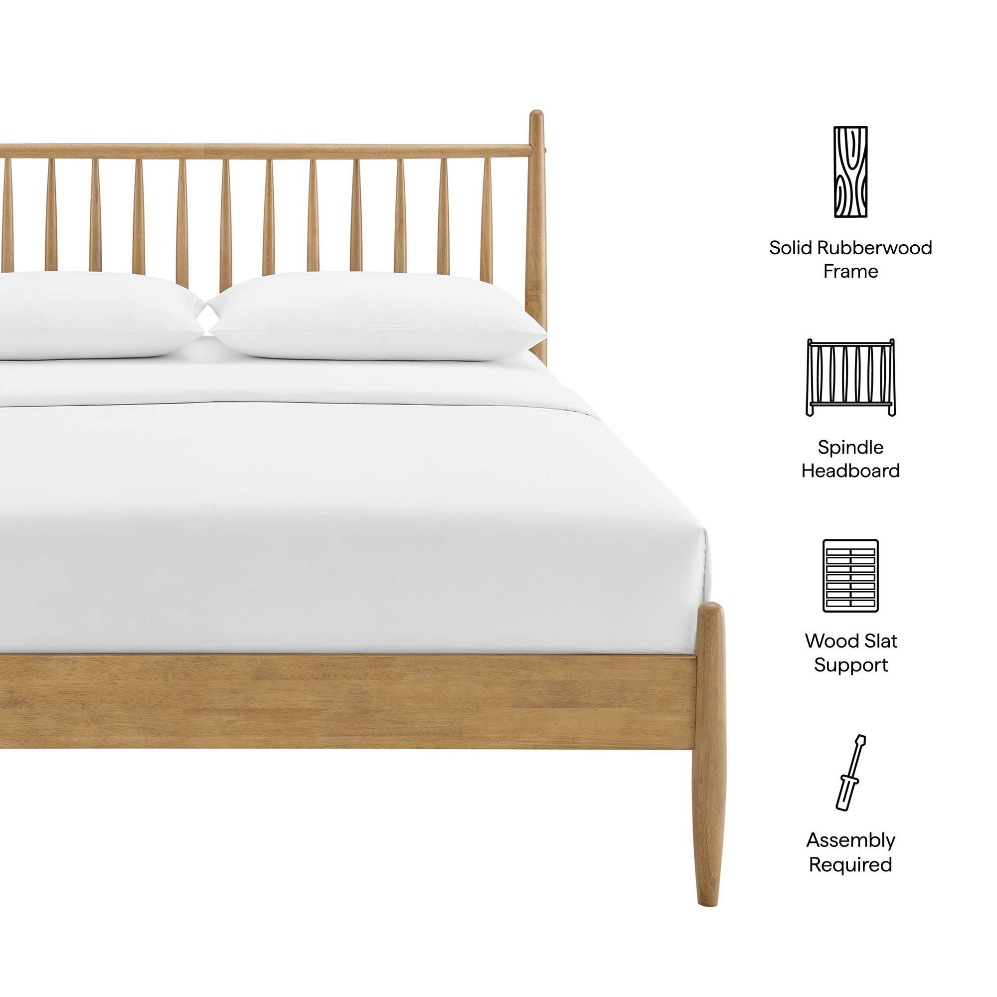 Solid Rubberwood Frame Spindle Headboard Wood Slat Support Assembly Required