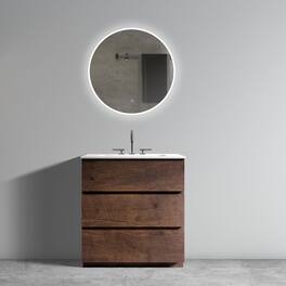 Boyel Living - 30 Inch Walnut Bathroom Vanity with Sink, Large Storage, Freestanding Design, One-Piece Basin, Pre-Assembled - White+Walnut
