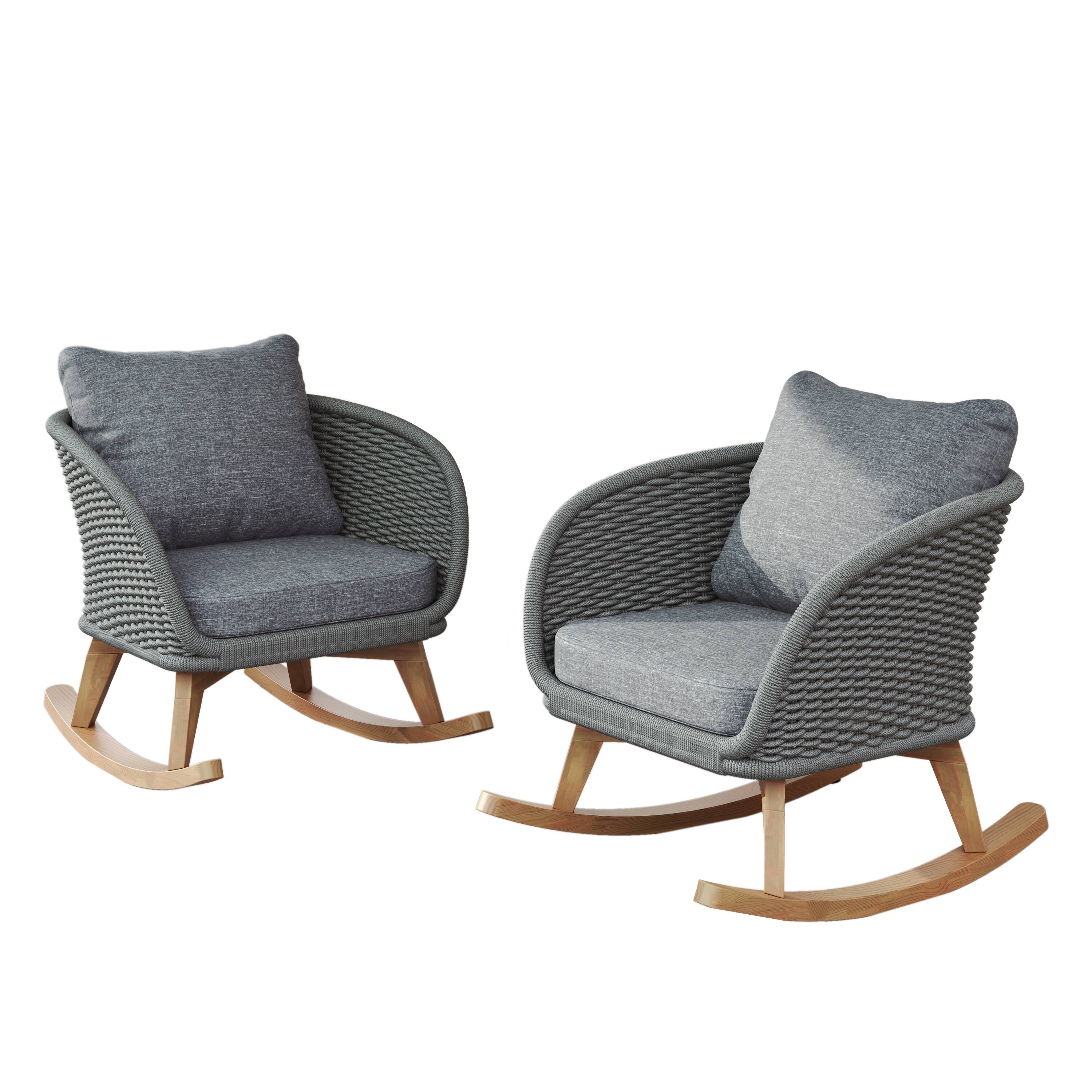 Left. Tiramisubest - [Set of 2] Minimalist Wicker Rocking Chair with Cushions and Wooden Frame for Indoor and Outdoor Spaces,Gray - Gray,Natural.
