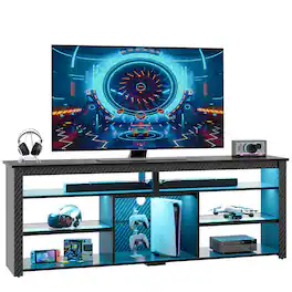 Bestier - 71" Gaming TV Stand Entertainment Center Storage Space TV Up to 80" - Black