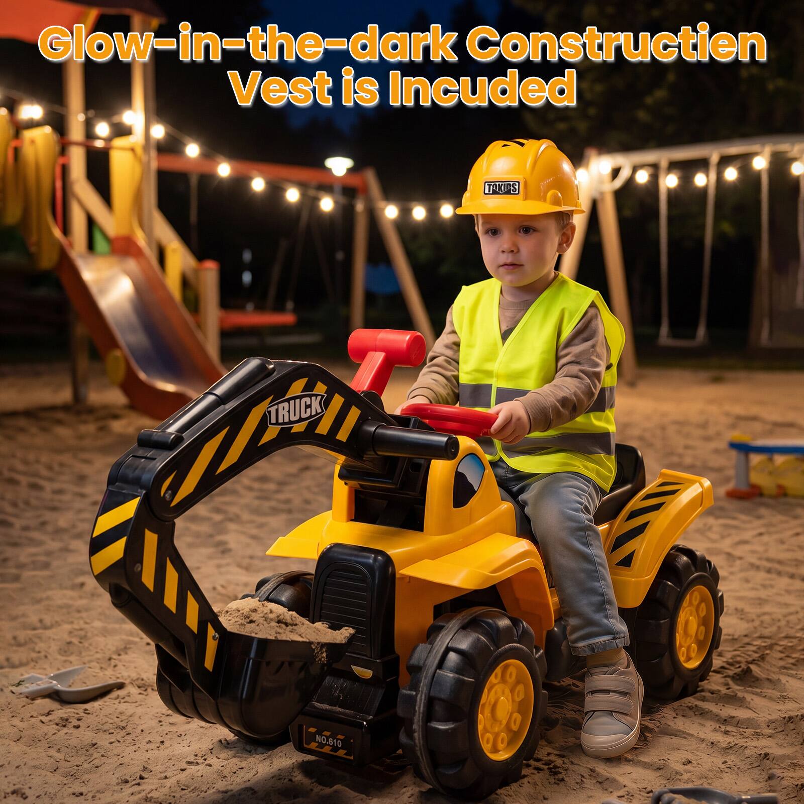 Glow-in-the-dark Construction Vest is Included

TOKIDS
TRUCK
NO.610