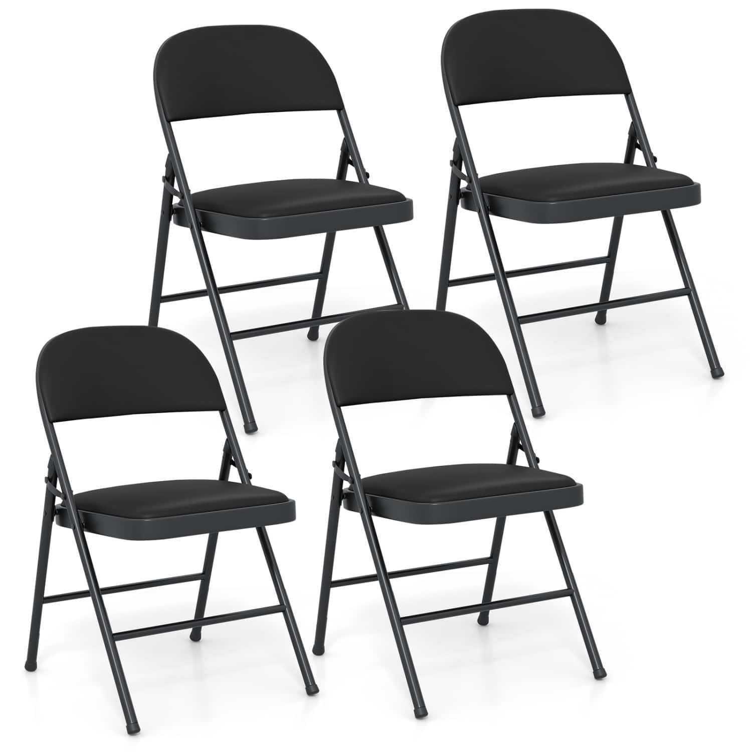 WELLFOR - 4 Pack Folding Chairs with Metal Frame and PVC Leather for Indoor Outdoor - Black