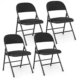 WELLFOR - 4 Pack Folding Chairs with Metal Frame and PVC Leather for Indoor Outdoor - Black