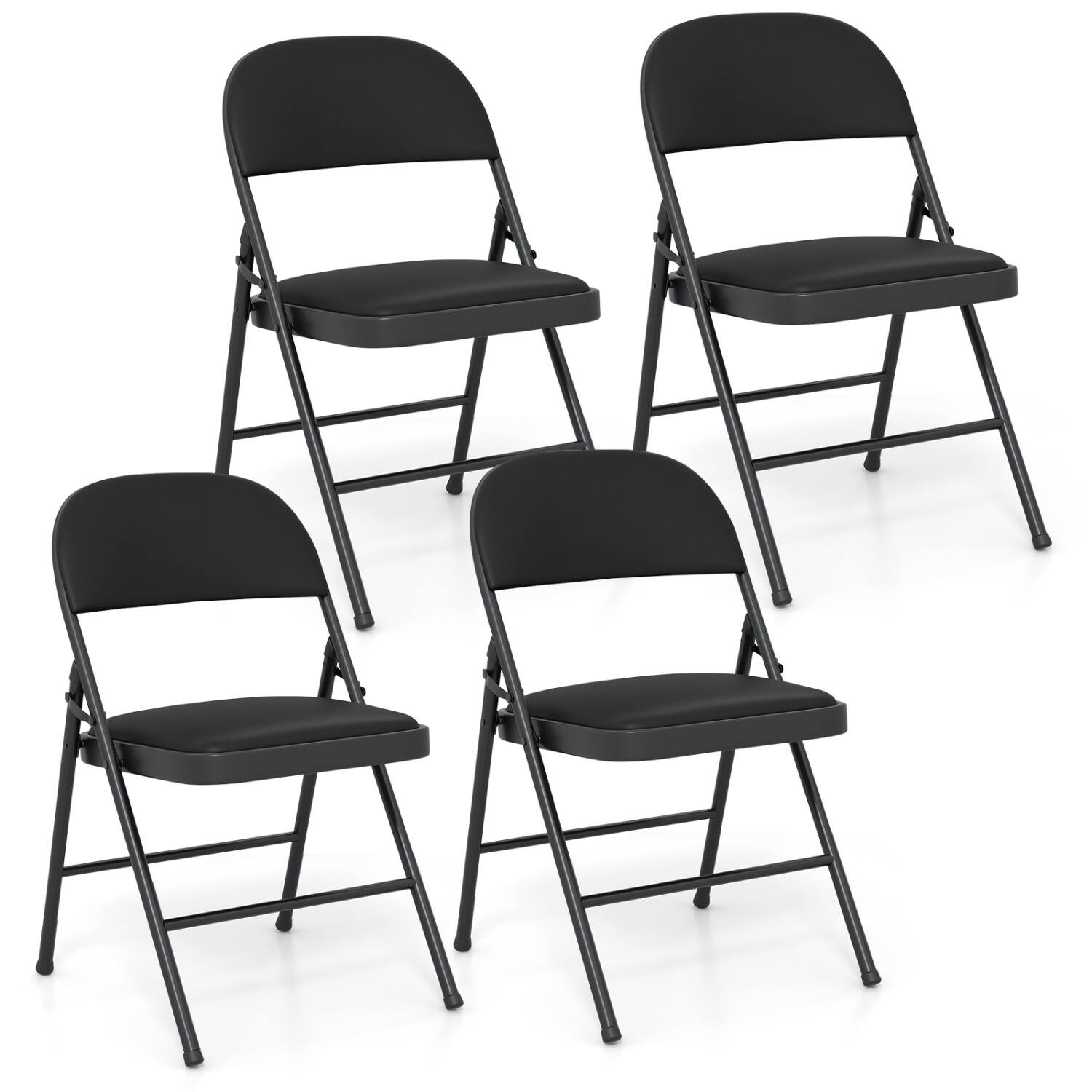Front. WELLFOR - 4 Pack Folding Chairs with Metal Frame and PVC Leather for Indoor Outdoor - Black.