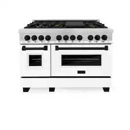 ZLINE - Autograph 48" Legacy Dual Fuel Range w/ 7 Burners & White & Black Accents (RAZ-WM-48-MB) - Stainless Steel