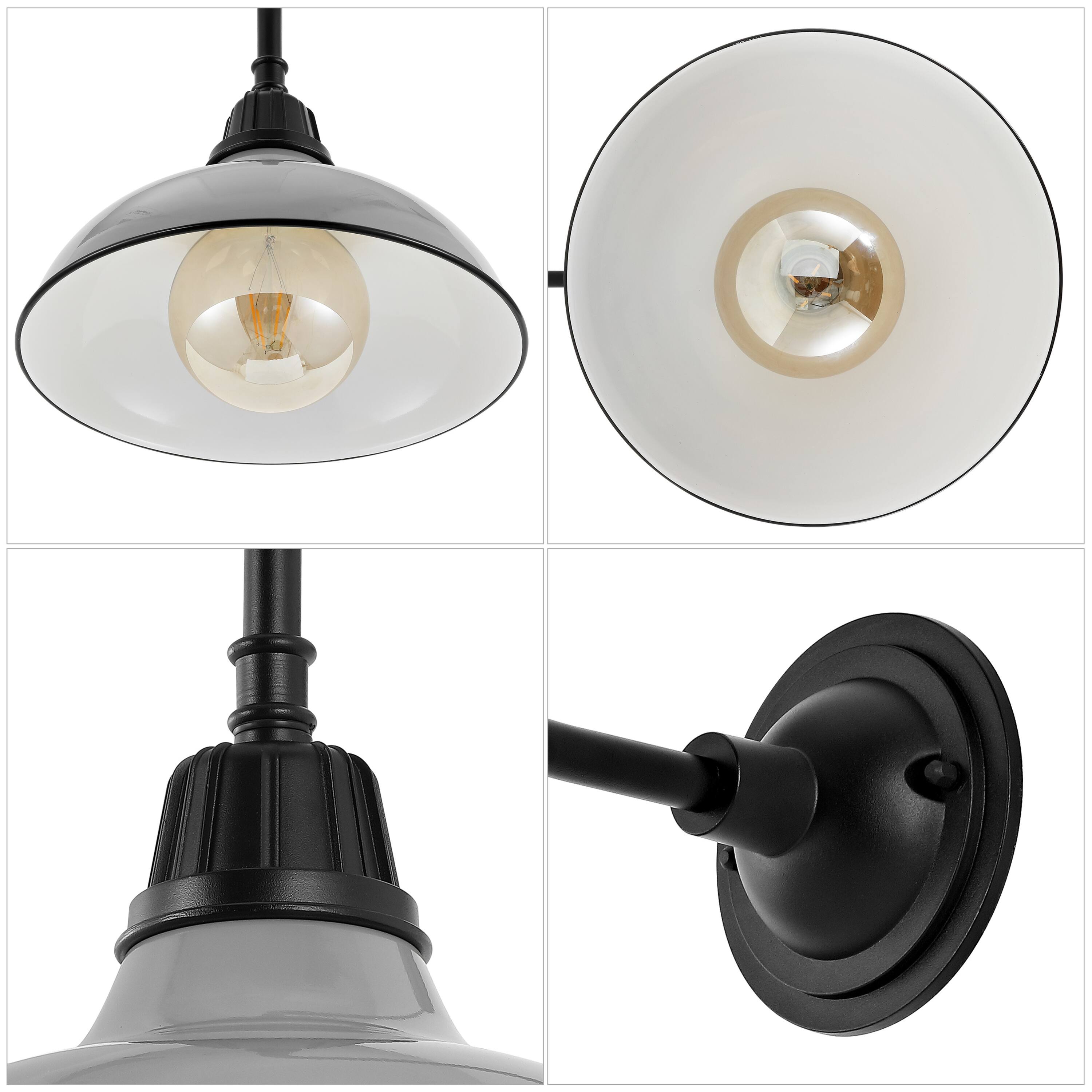 Alt View 4. Jonathan Y - Aurora 12.25" 1-Light Farmhouse Industrial Indoor/Outdoor Iron LED Gooseneck Arm Outdoor Sconce, Gray - Gray/Black.