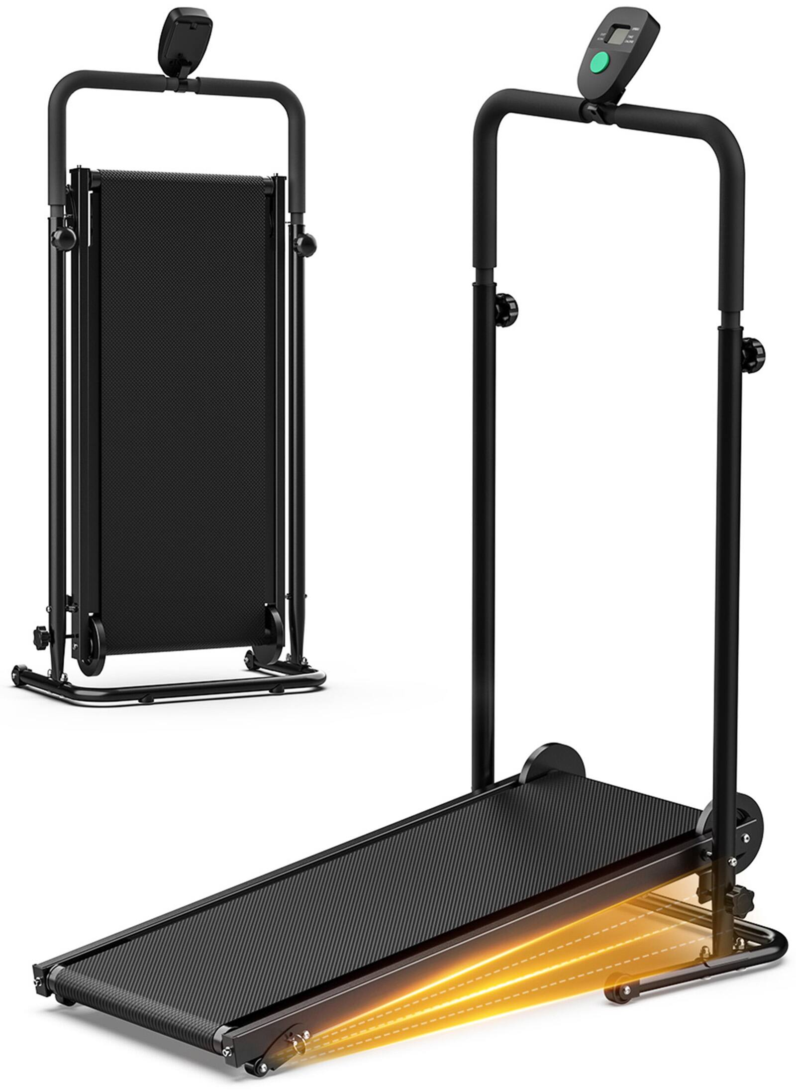 Angle. Akluer - RJ401 Non-Electric Treadmill w/ 5% Incline, Anti-Slip Belt, Compact Foldable Motorless Treadmill for Small Home/Gym Use - Black.