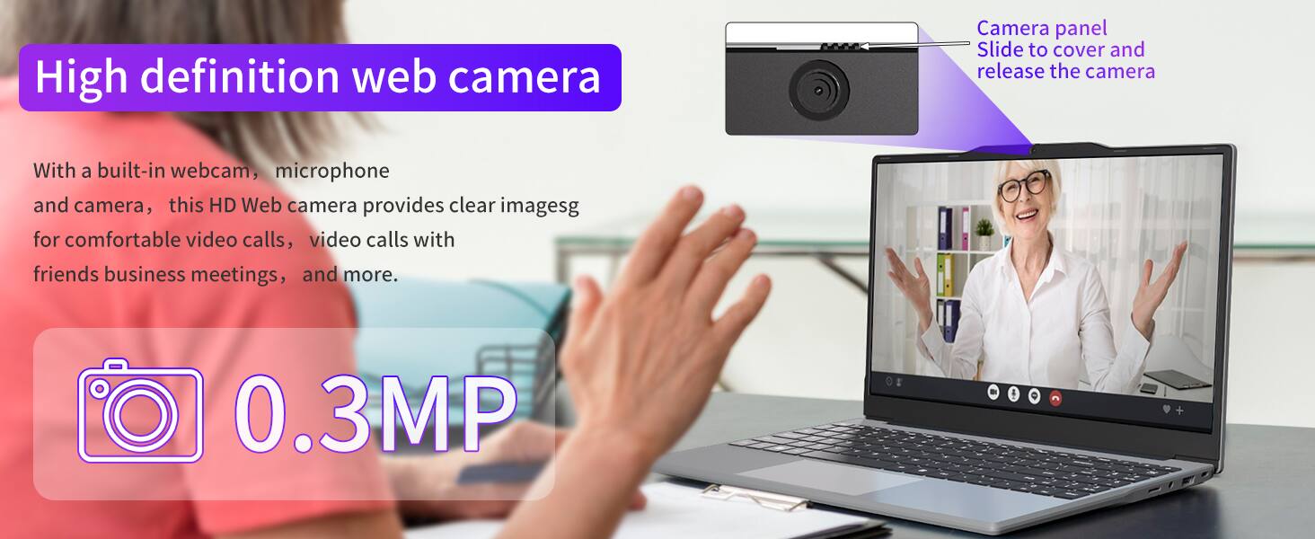 High definition web camera

Camera panel
Slide to cover and release the camera

With a built-in webcam, microphone and camera, this HD Web camera provides clear images for comfortable video calls, video calls with friends business meetings, and more.

0.3MP