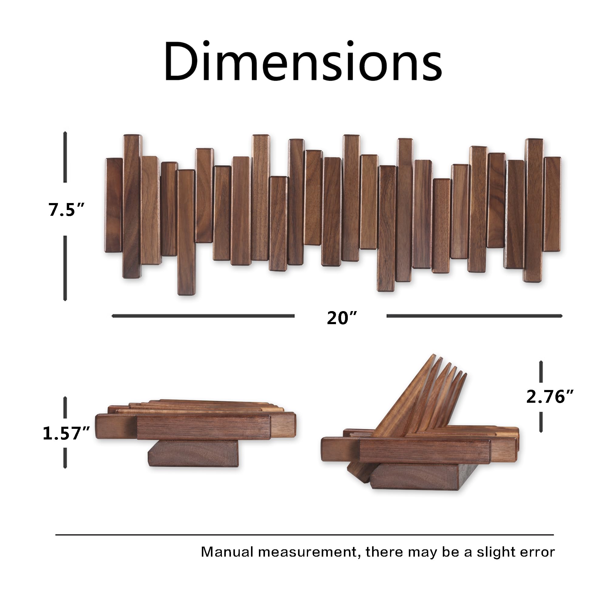 Dimensions  
7.5" x 20" x 1.57" x 2.76"  
Manual measurement, there may be a slight error