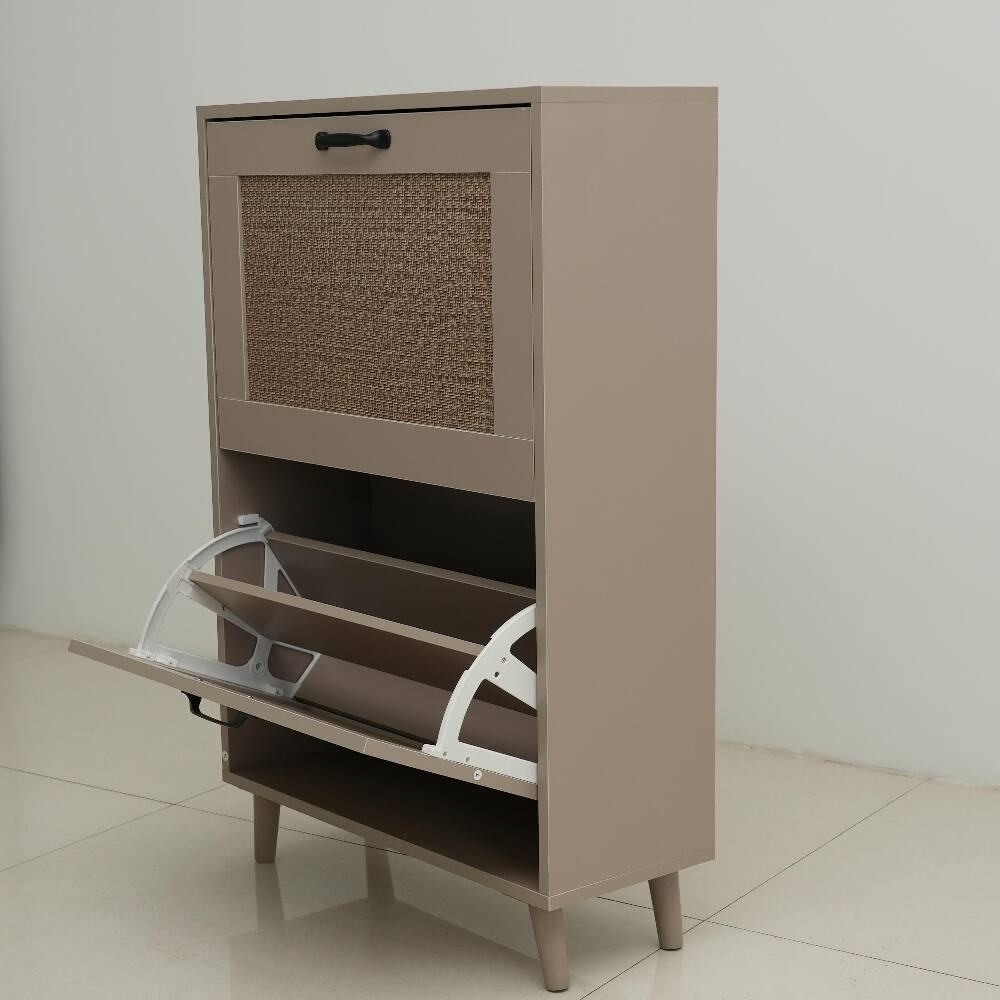 Back. Loheer - Loheer 2-Tier Shoe Rack for Entryway, Antique Grey Shoe Storage Organizer, Holds 12 Pairs - Antique Grey.