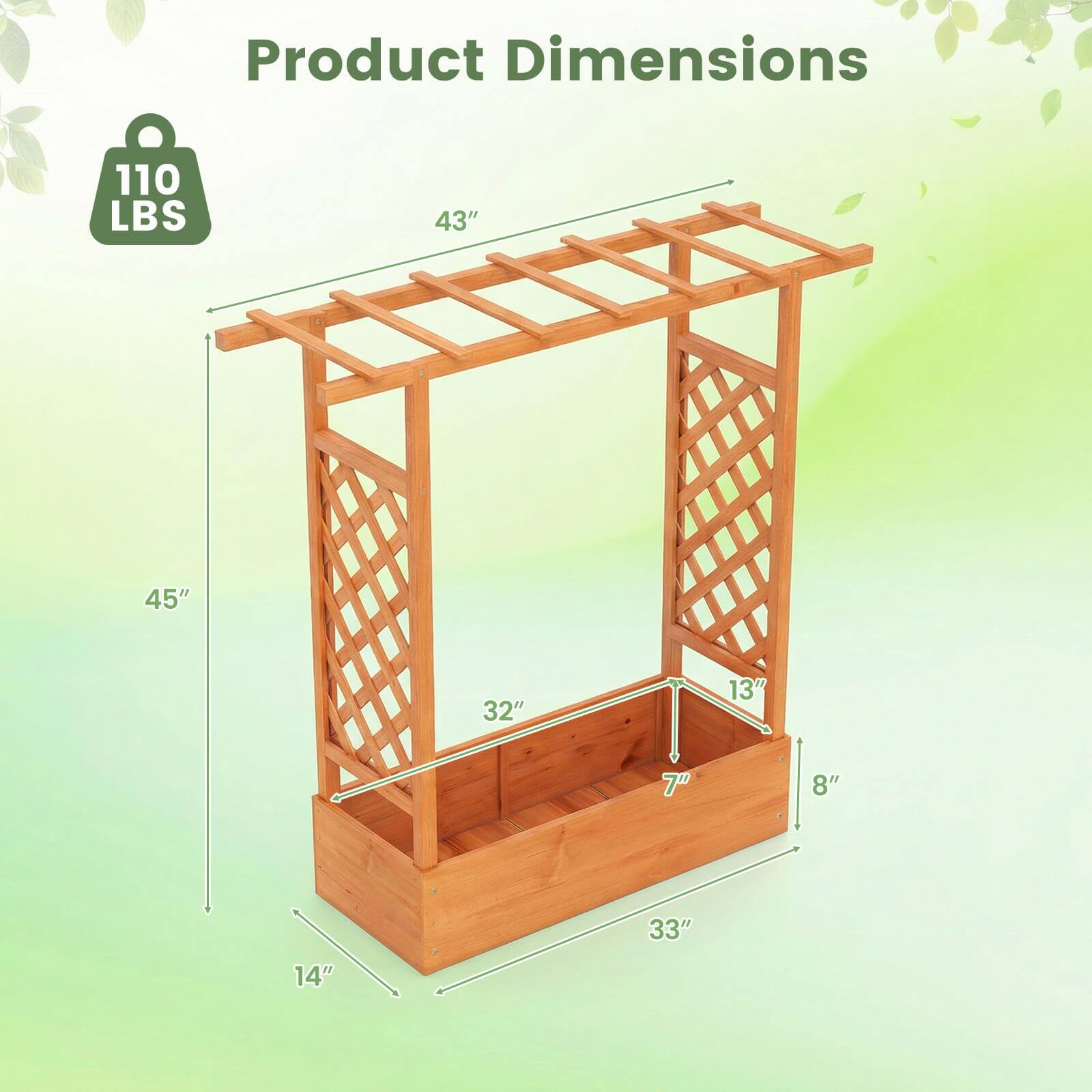Product Dimensions: 110 LBS, 43", 45", 32", 13", 7", 8", 14", 33"