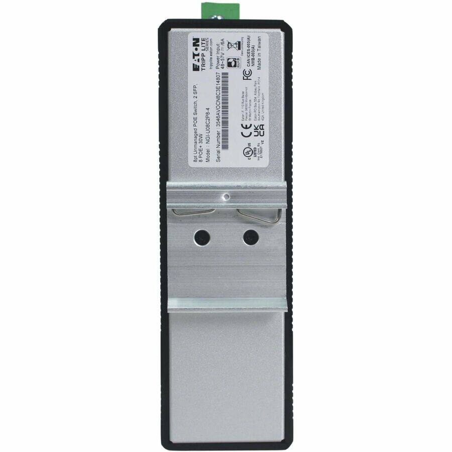 EITON LITE  
TRIPP-LITE  
8-Port Unmanaged PoE+ 2 SFP, 2 POE Switch  
Model: NGI-U08C2P8-4  
Serial Number: 3546AVOCNBC3E14807  
Made in Taiwan  
FC: 2  
CE