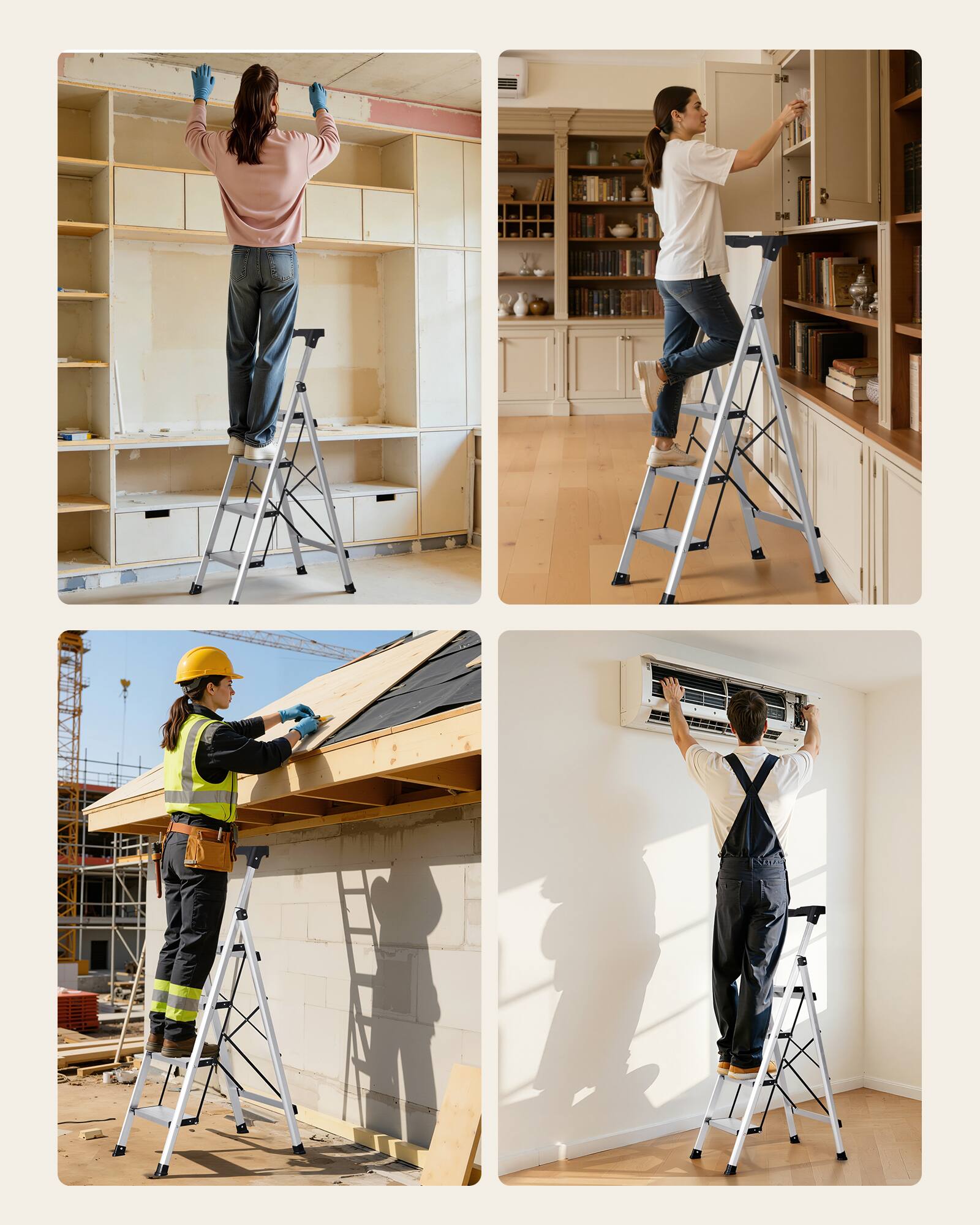 Alt View 3. VEVOR - 4 Step Ladder, Folding Step Stool with Wide Anti-Slip Pedal and Comfort Handgrip, 330 lbs Capacity Portable Aluminum - Silver.