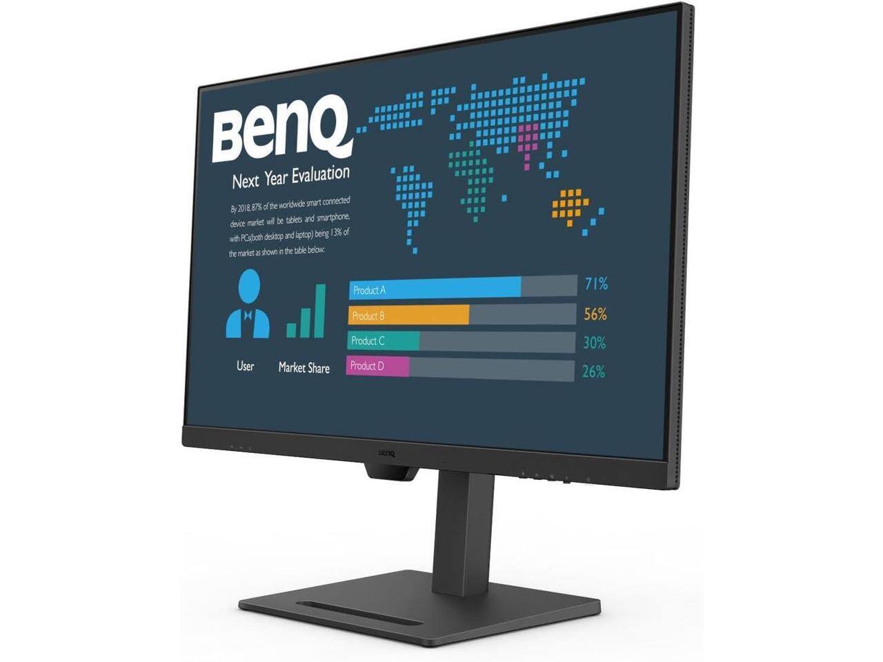 BenQ Year Evaluation

Next Year Evaluation

By 2018, 87% of the worldwide smart connected device market will be tablets and smartphones, with PCs (both desktop and laptop) being 13% of the market as shown in the table below:

| Product | User | Market Share |
|---------|------|-------------|
| Product A | 71%  |             |
| Product B | 56%  |             |
| Product C | 30%  |             |
| Product D | 26%  |             |