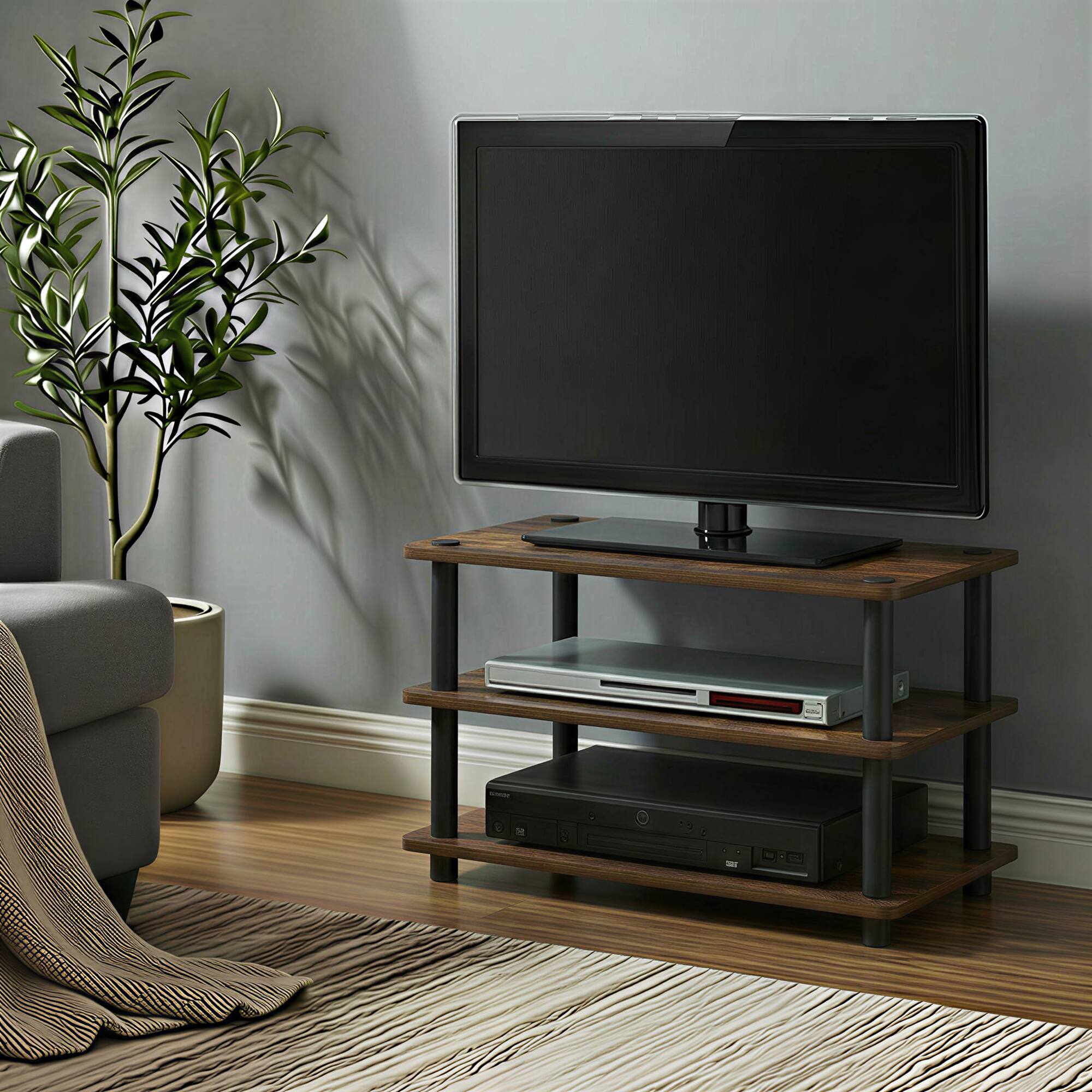 Alt View 1. Furinno - TURN-N-TUBE TV Stand, Corner Entertainment Center, Toolless TV Console for TV up to 32 Inch, Open Back, Easy Assembly - Amber Pine/Black.