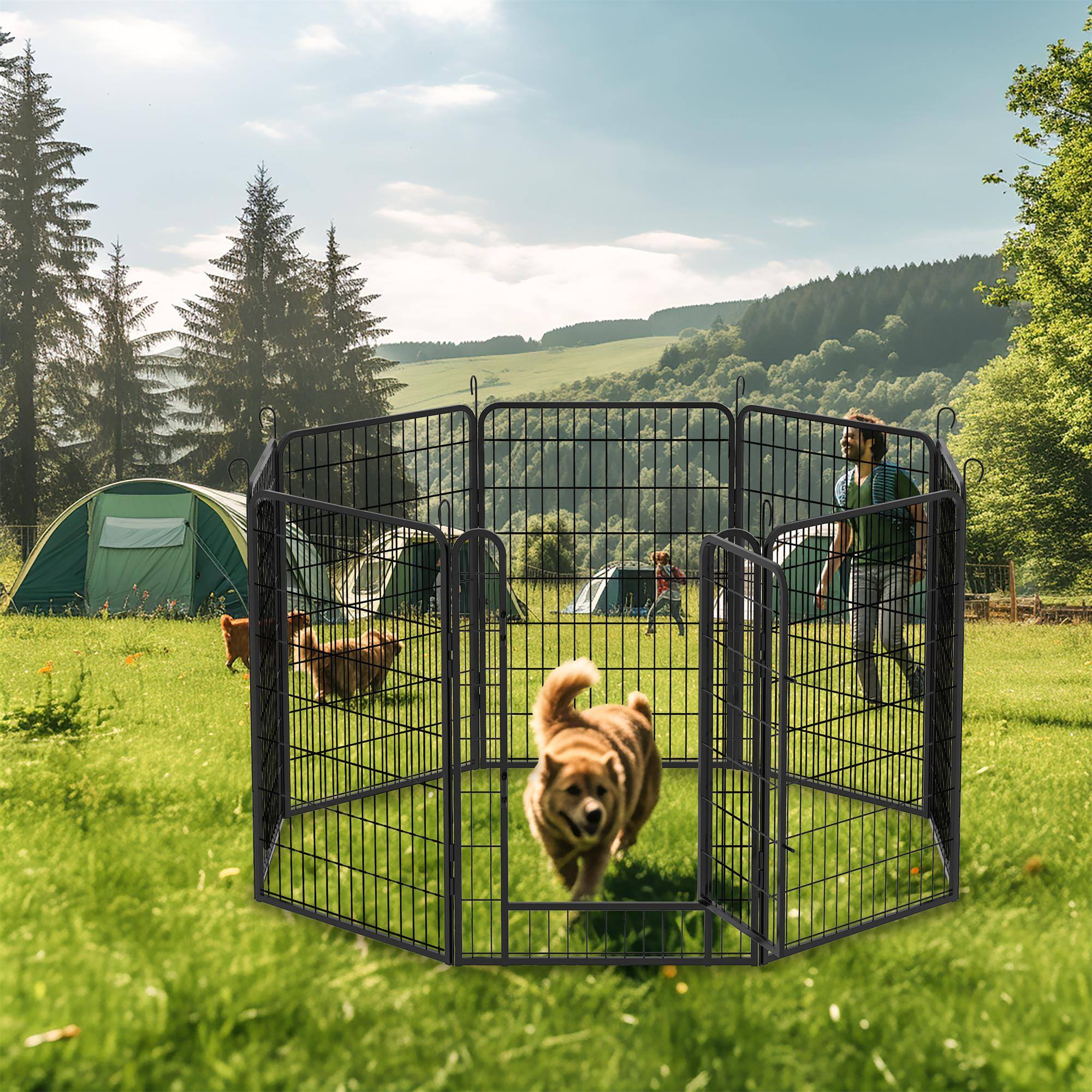 Alt View 2. Boyel Living - Black 8 Panels Heavy Duty Metal Pet Playpen with Door 39.37H Dog Fence Indoor Outdoor - Black.