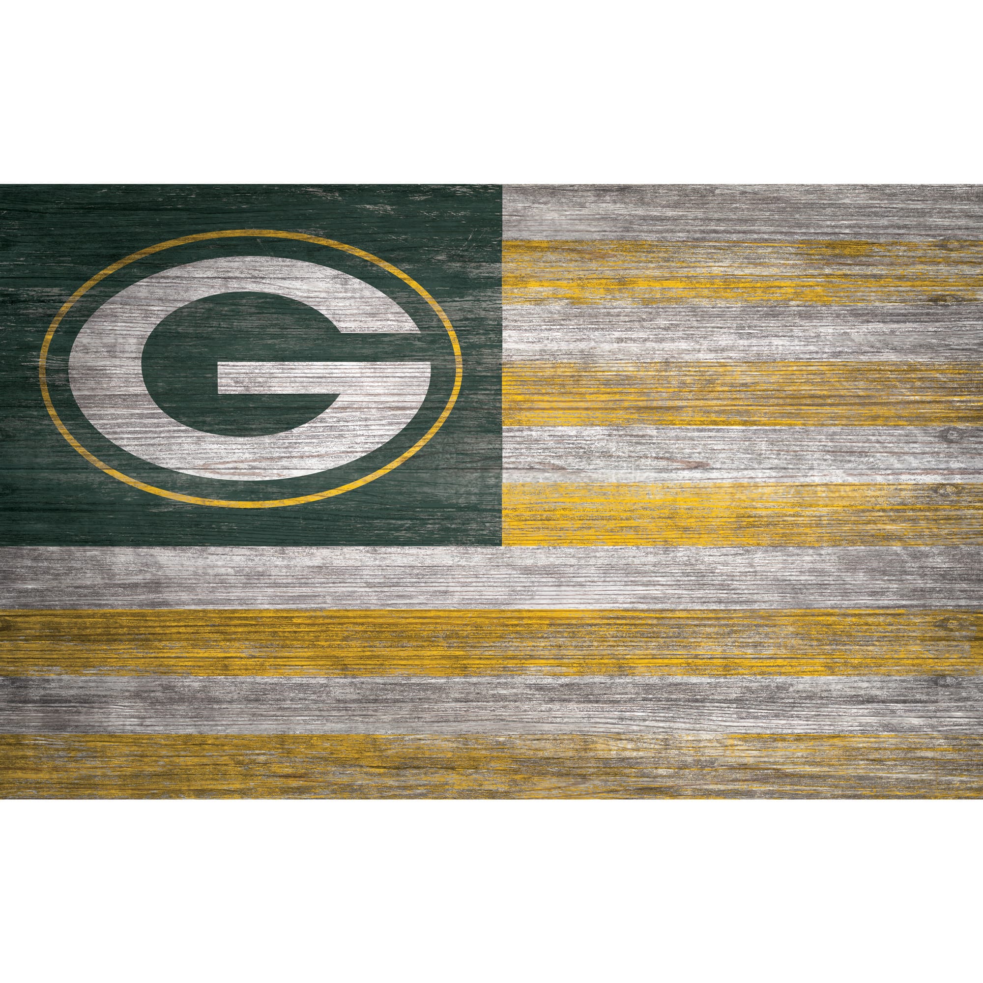 Front. Fan Creations - Green Bay Packers 11'' x 19'' Distressed Flag Sign - Multicolor.