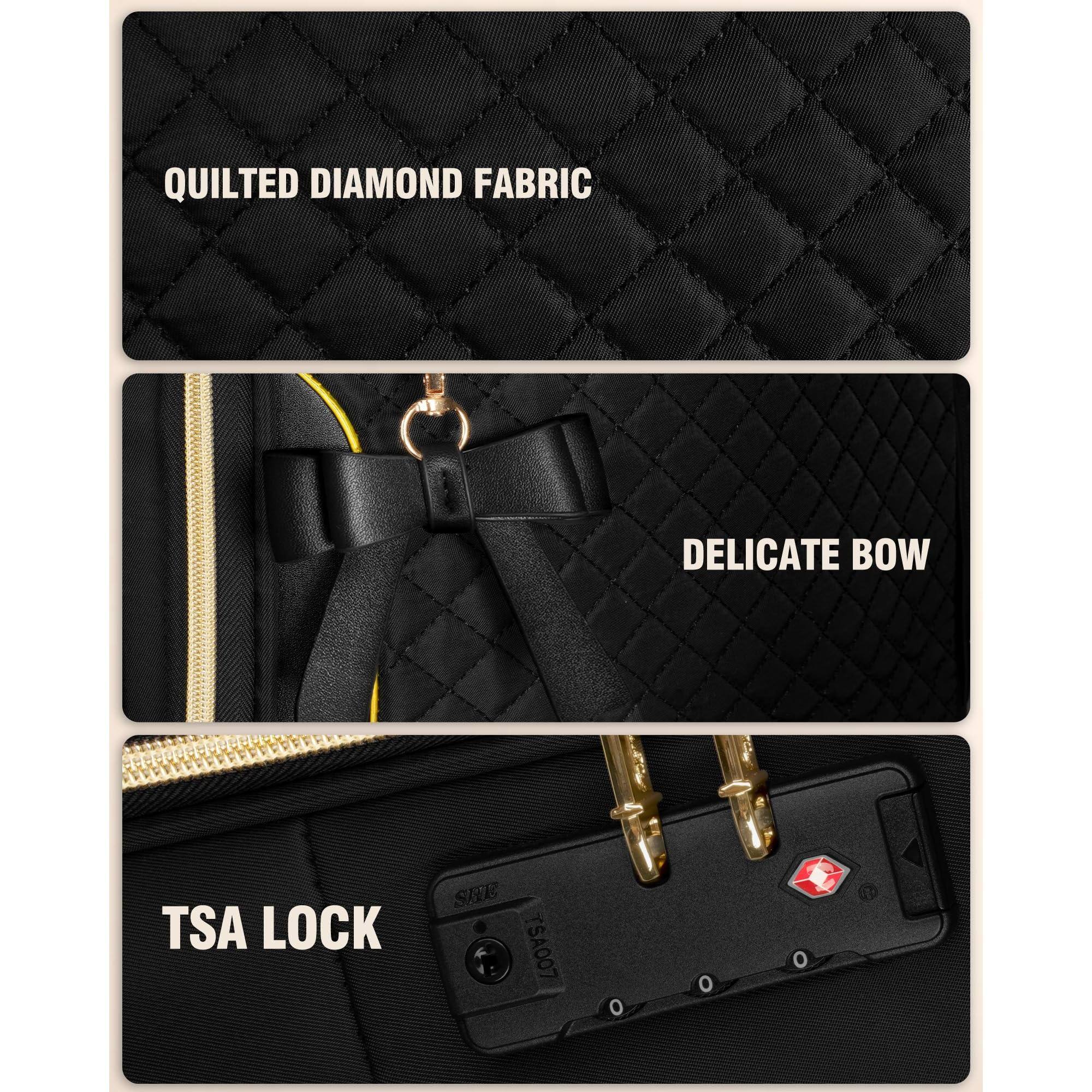 QUILTED DIAMOND FABRIC  
DELICATE BOW  
TSA LOCK
