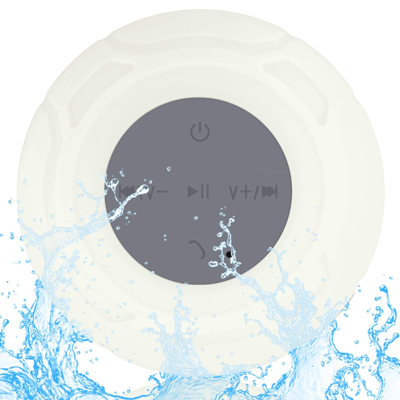 Cozy Serene - Waterproof Shower Portable Wireless Water-resistant Suction Cup Built-in Mic Gifts Speakerphone Bathroom Kitchen - White