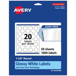 Avery - Round Labels with Sure Feed, 1.5" Diameter, 1,000 Glossy Labels - White