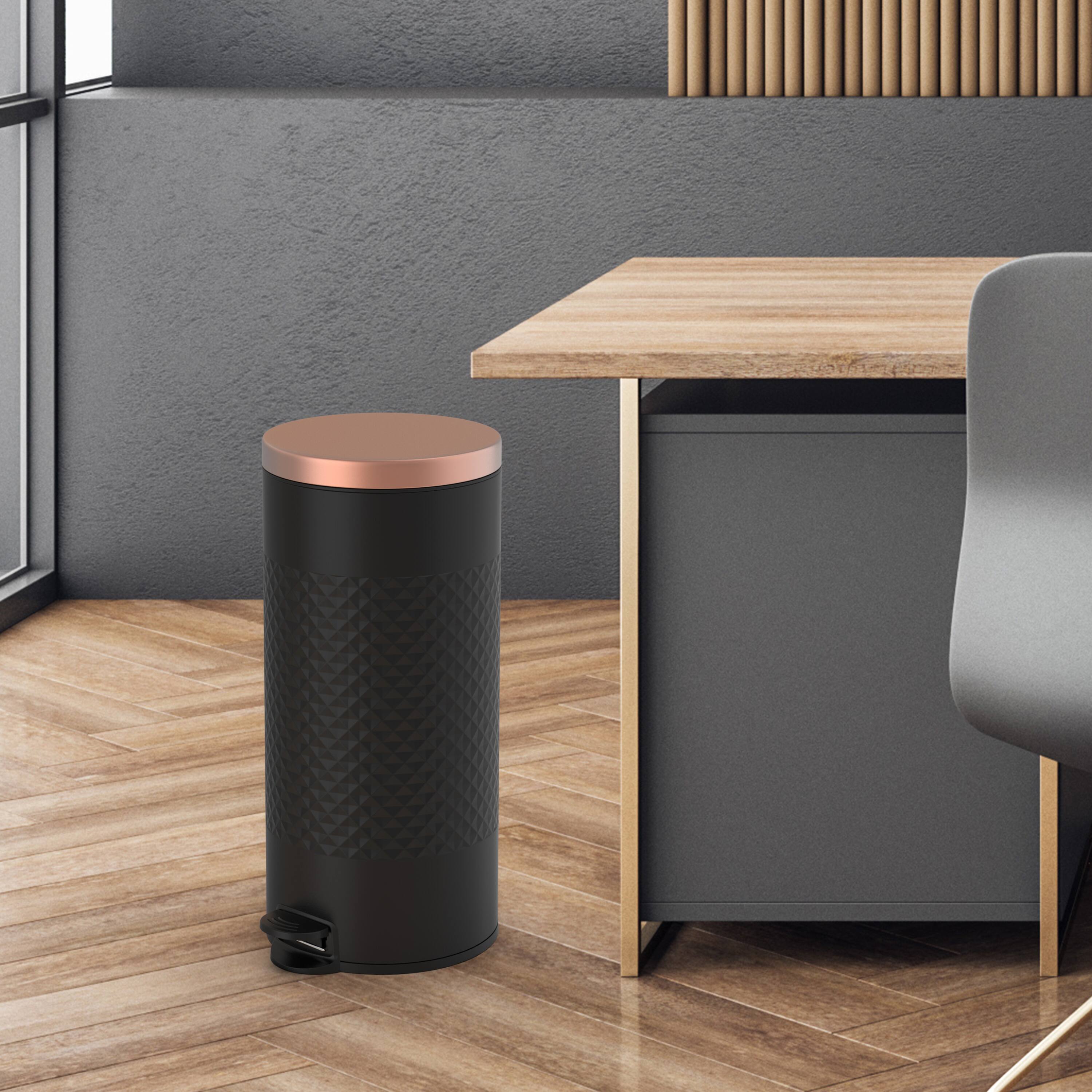 Left. Innovaze - 8 Gal./30 Liter Black Carbon Steel Step-On Trash Can with Diamond Texture – Kitchen & Home Use - Black.